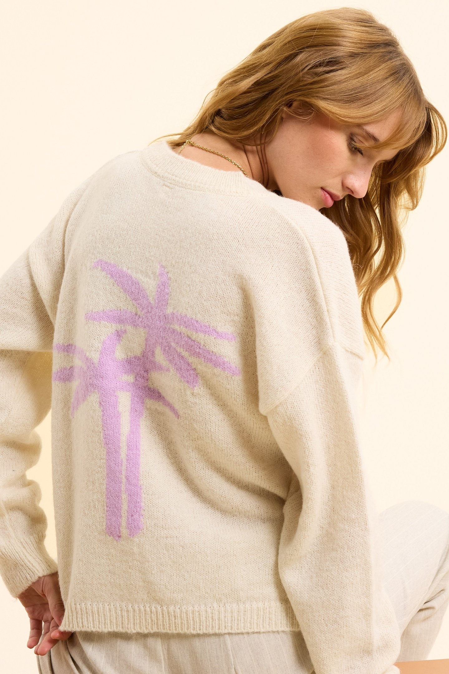 ECRU KNIT CARDIGAN WITH PALM TREES ON BACK OFF-WHITE 3