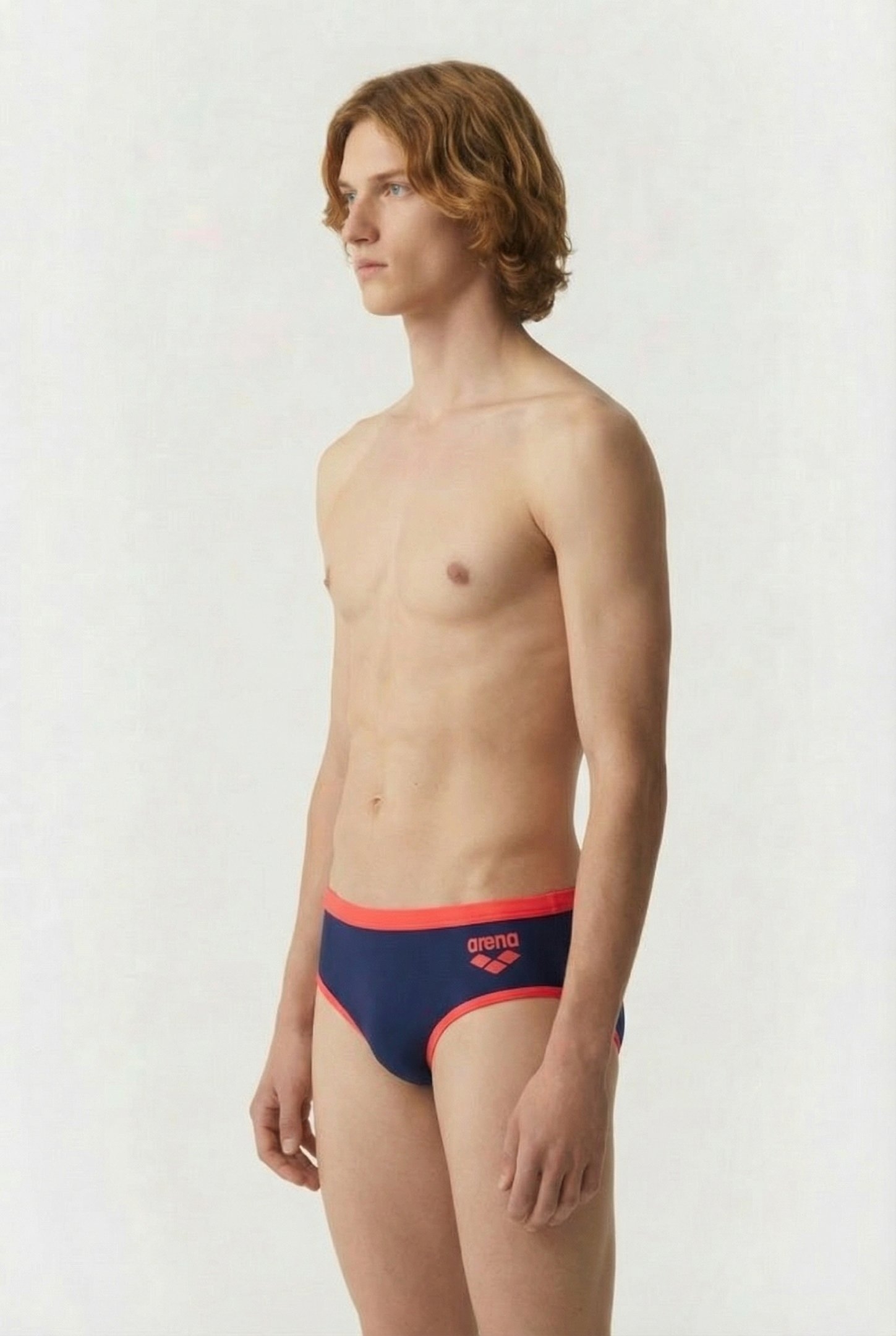 MEN'S ARENA ONE 12CM SWIM BRIEFS BIG LOG NAVY FLUO RED 3