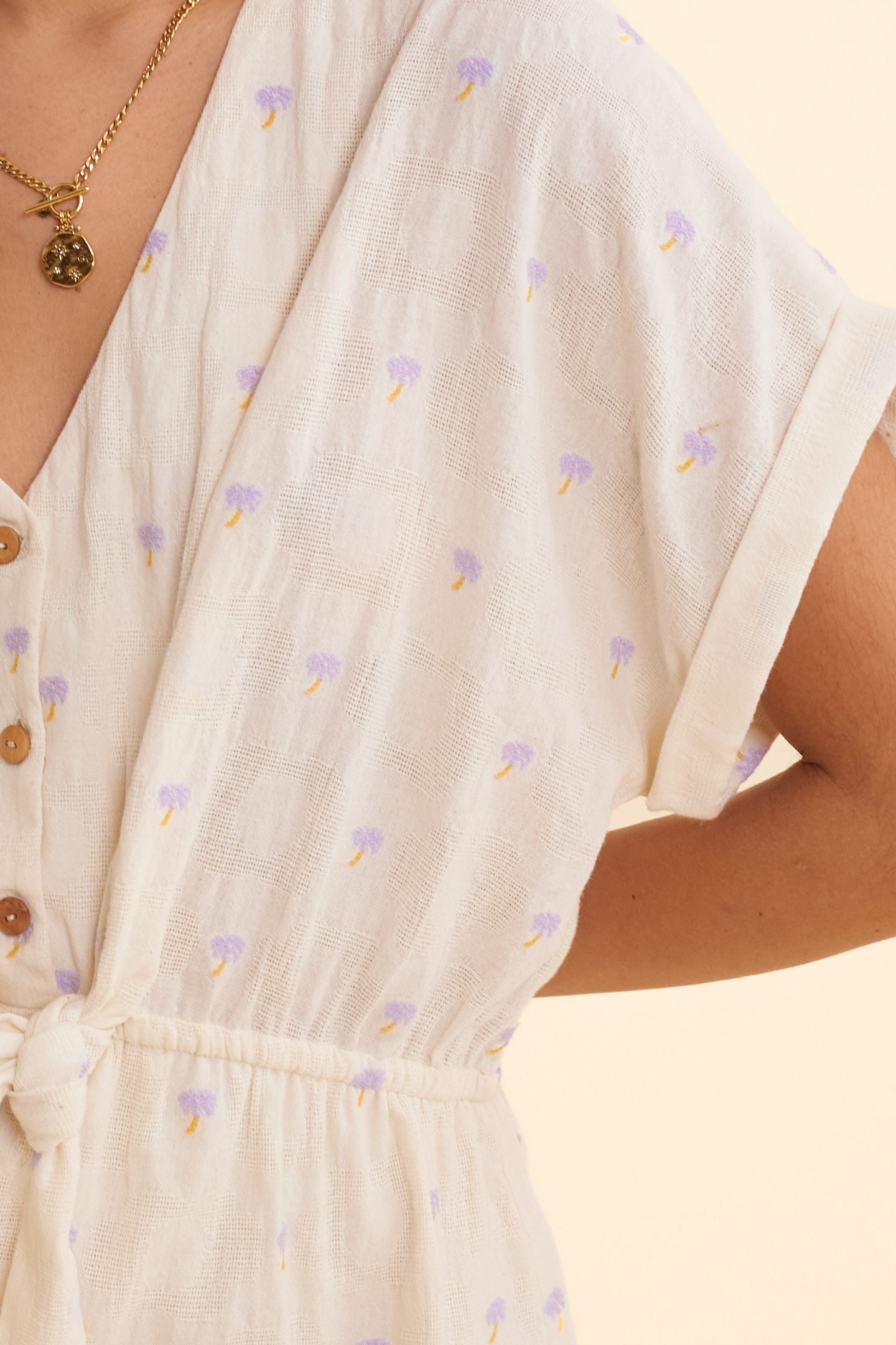 ECRU JACQUARD DRESS WITH PALM TREE EMBROIDERY ECRU 4