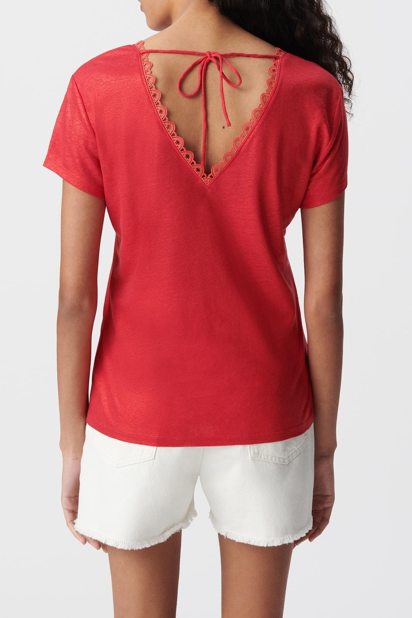 RED LACE T-SHIRT WITH V-NECK FRONT AND BACK 3