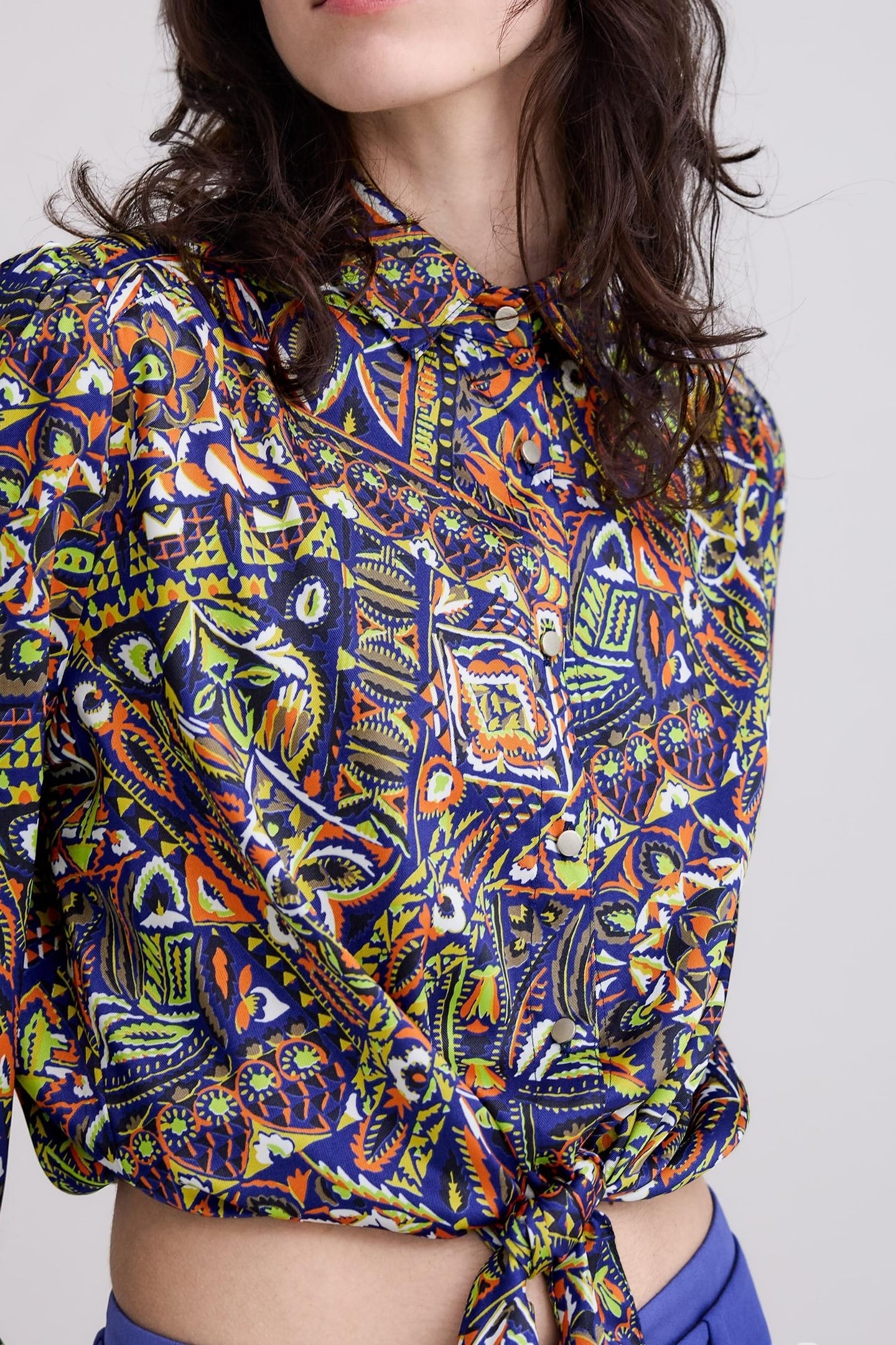 BLUE RECYCLED POLYESTER ETHNIC GRAPHIC SHIRT 8