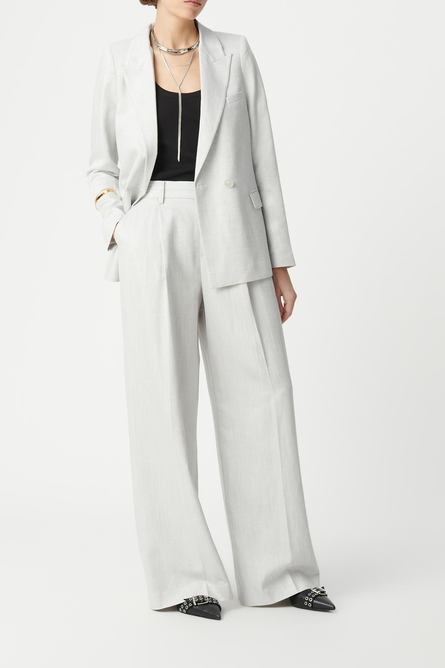 WIDE-LEG GRAY SEQUINED SUIT PANTS 1