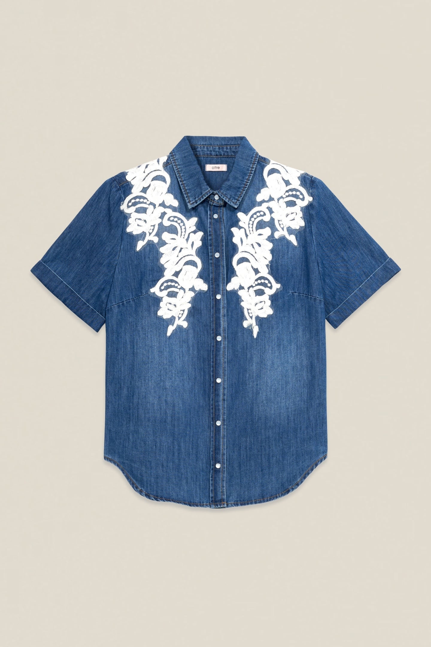 DENIM SHIRT WITH FLORAL EMBROIDERY BLUE 4