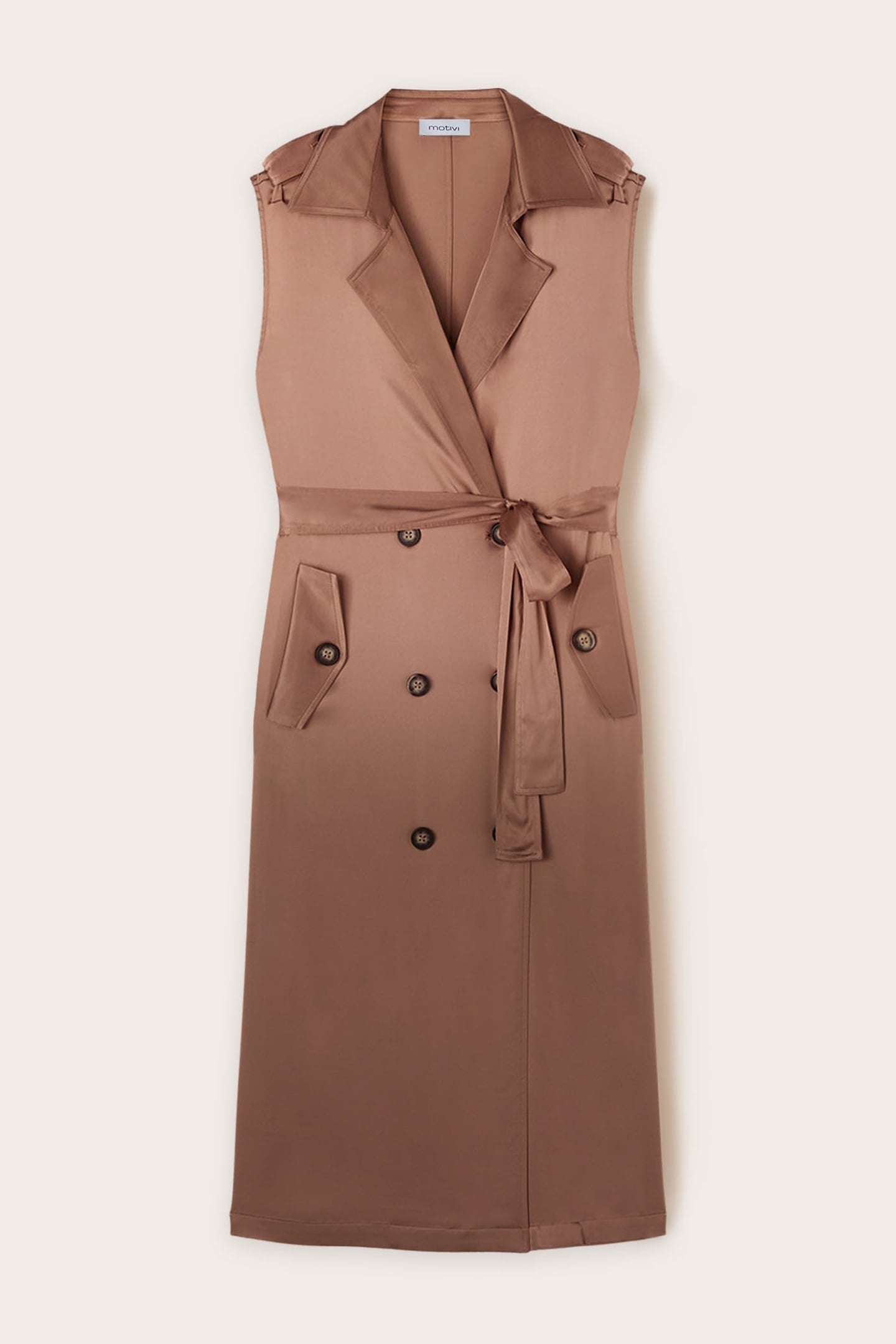 DOUBLE BREASTED SHINY SATIN DRESS BROWN 5