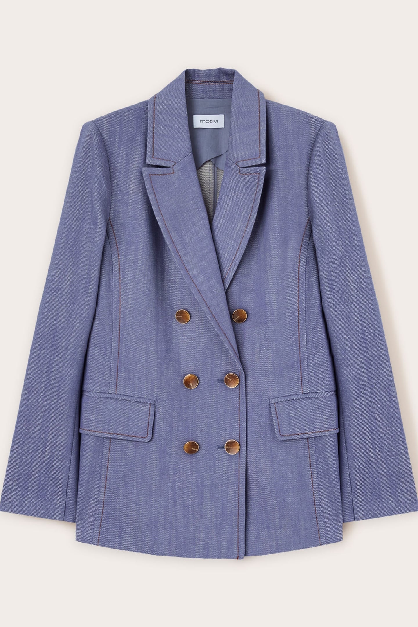 DOUBLE-BREASTED COTTON CANVAS BLAZER LIGHT BLUE 4