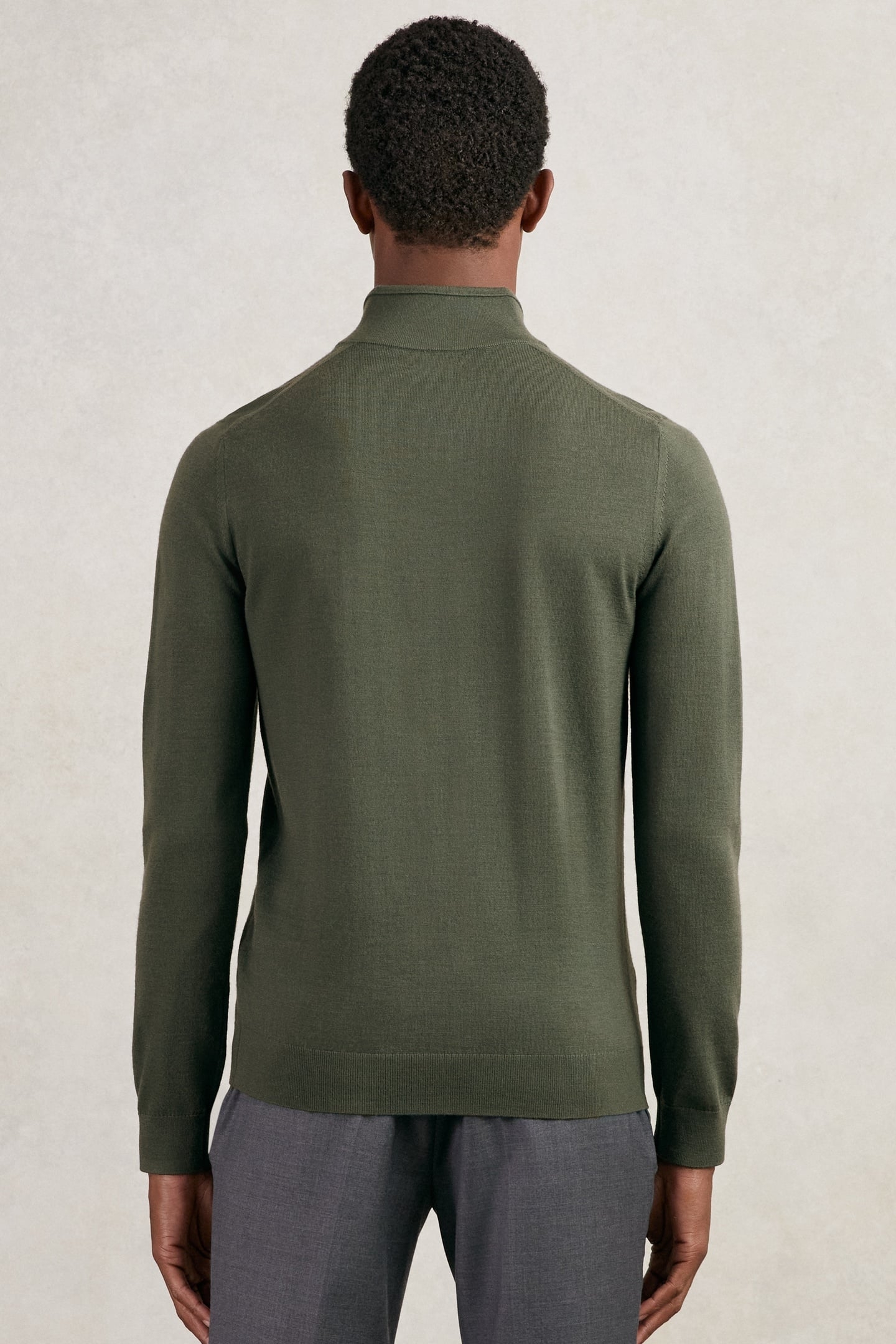 LS HALF ZIP FUNNEL MERINO WOOL JUMPER KALE GREEN 2