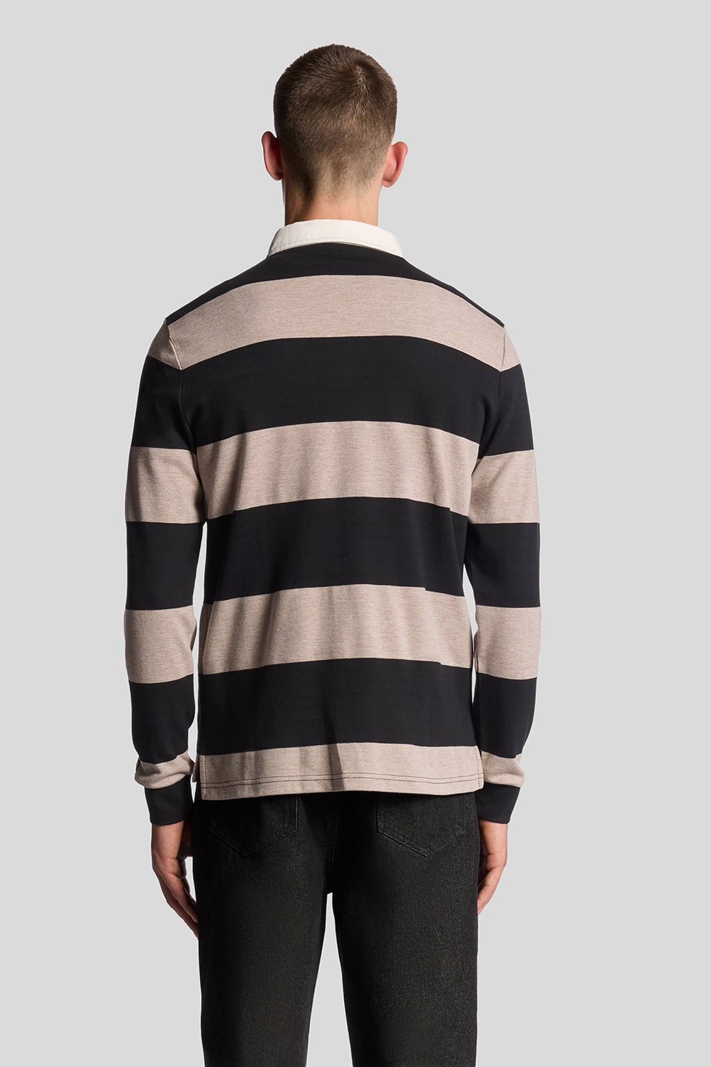 STRIPED RUGBY POLO SHIRT JET BLACK/WHITE HEATHER 3