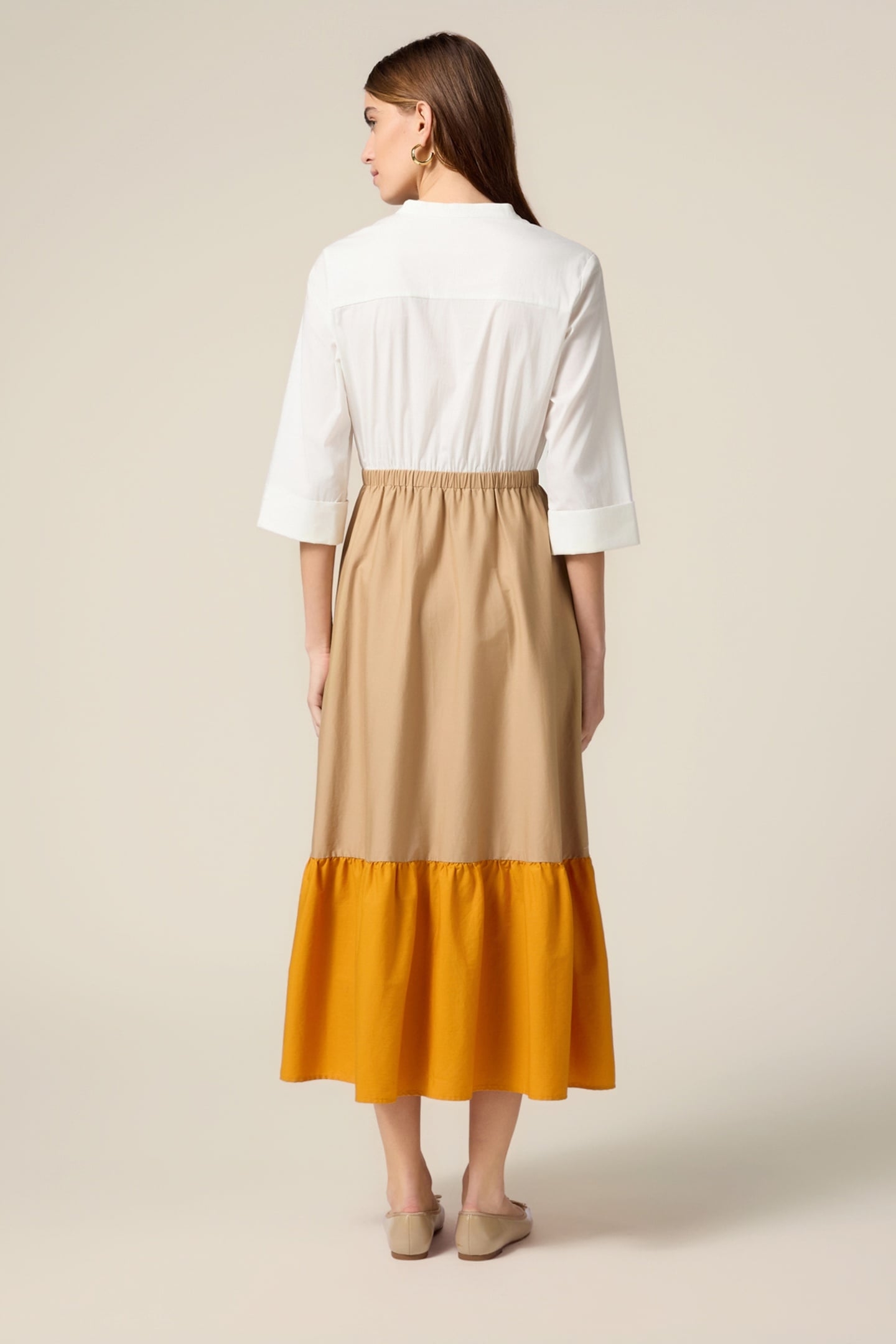 LONG COLOR BLOCK DRESS ORANGE 2