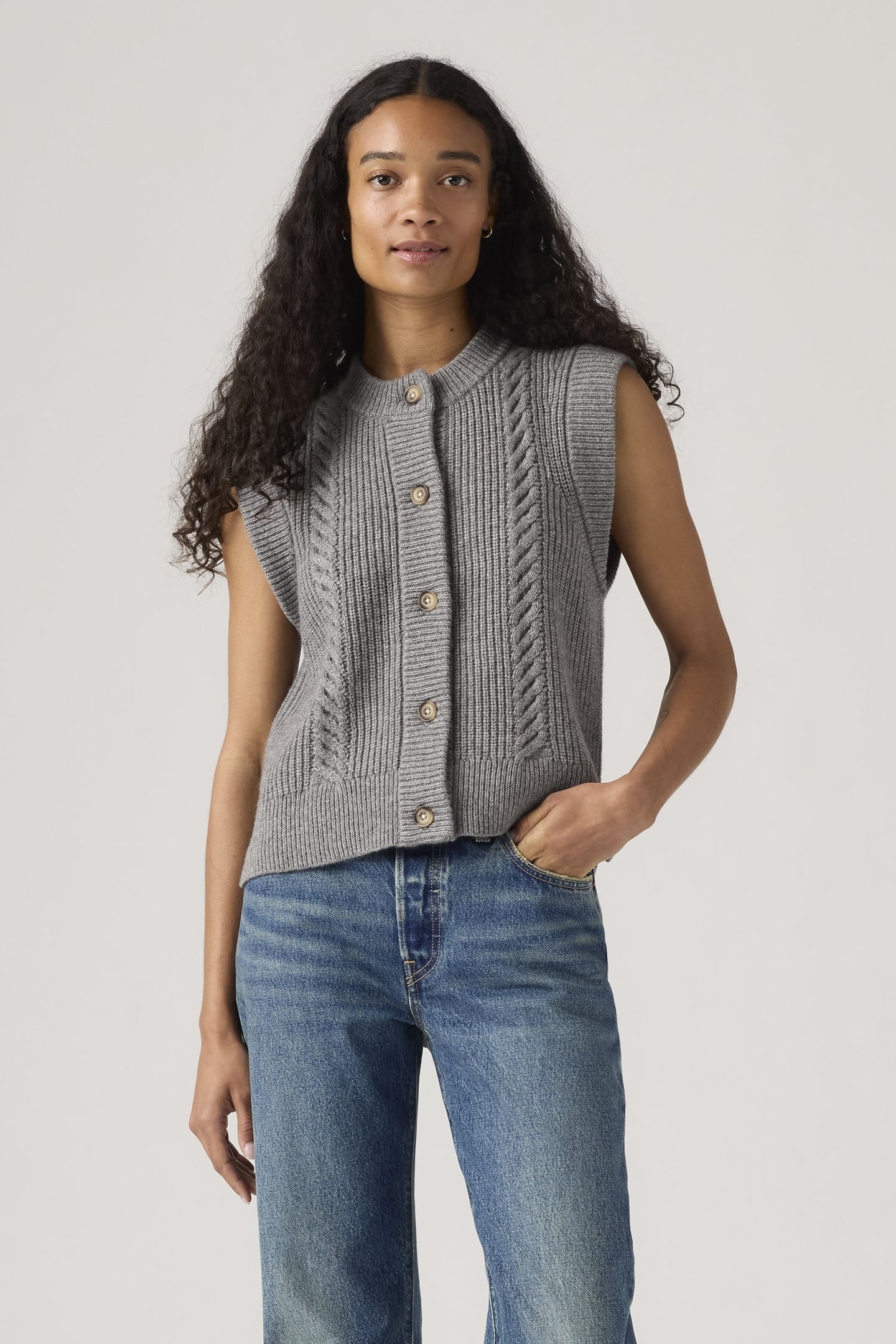 INES CABLE SWEATER VEST GREY 1
