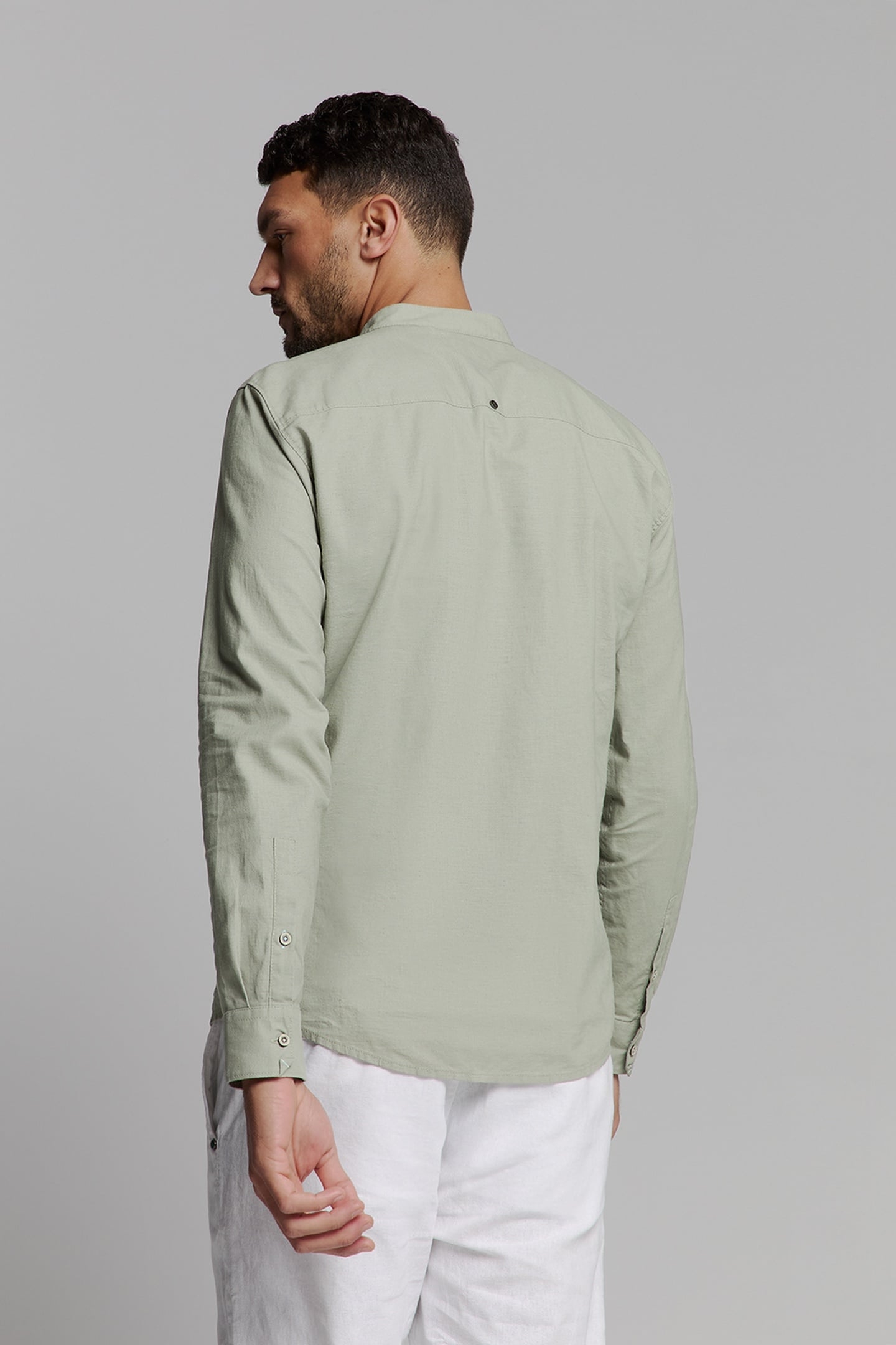 SHIRT GRANDDAD SOLID WITH LINEN LIGHT ARMY 3