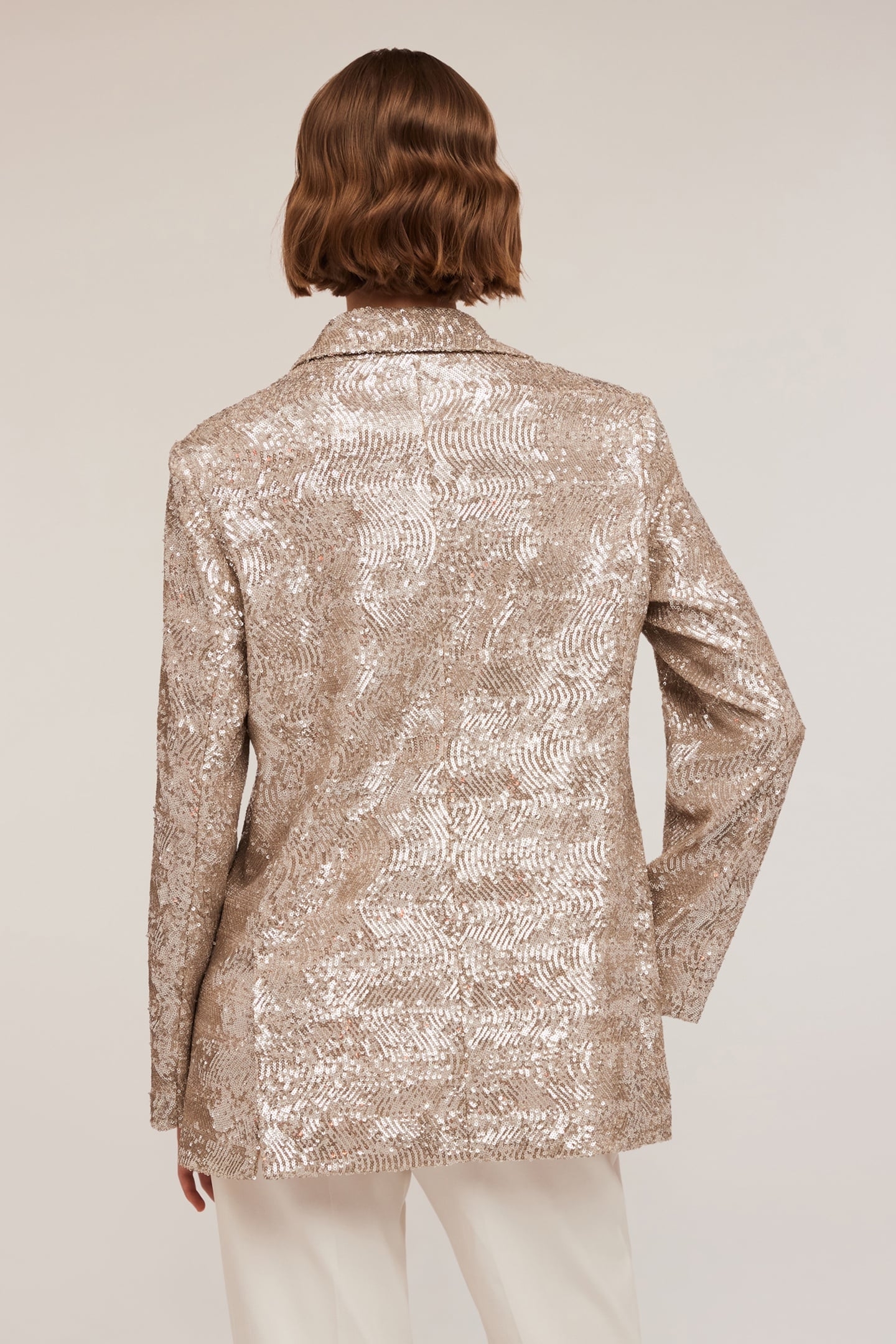 FULL SEQUINED OVER SIZED BLAZER BEIGE 2