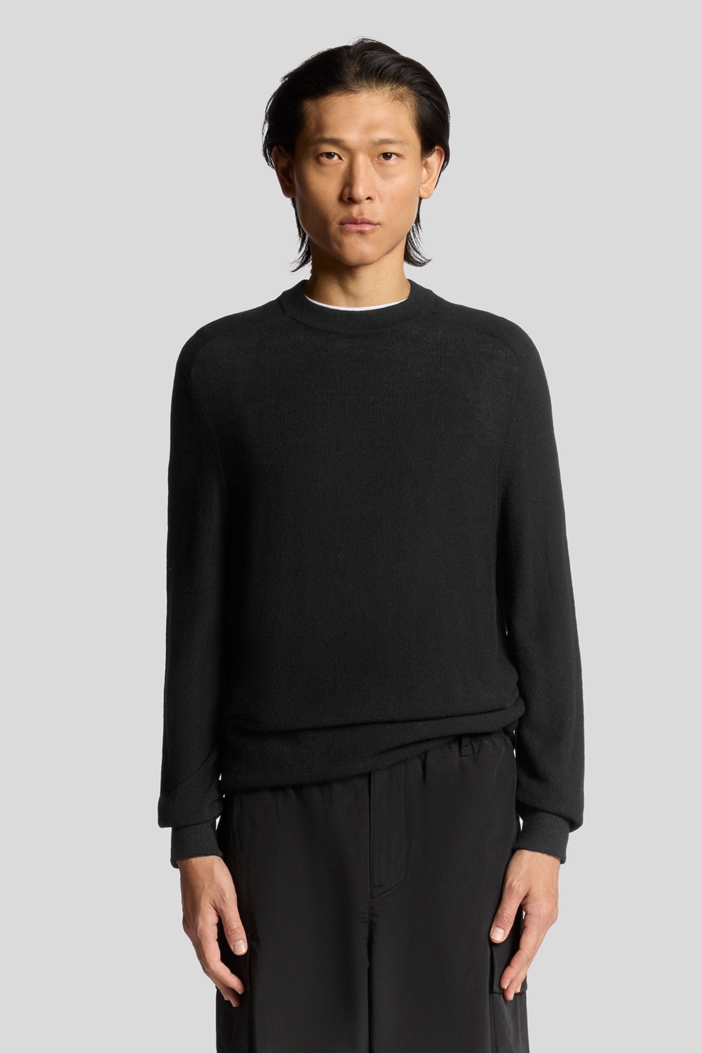 PIQUE MOCK NECK JUMPER JET BLACK 2