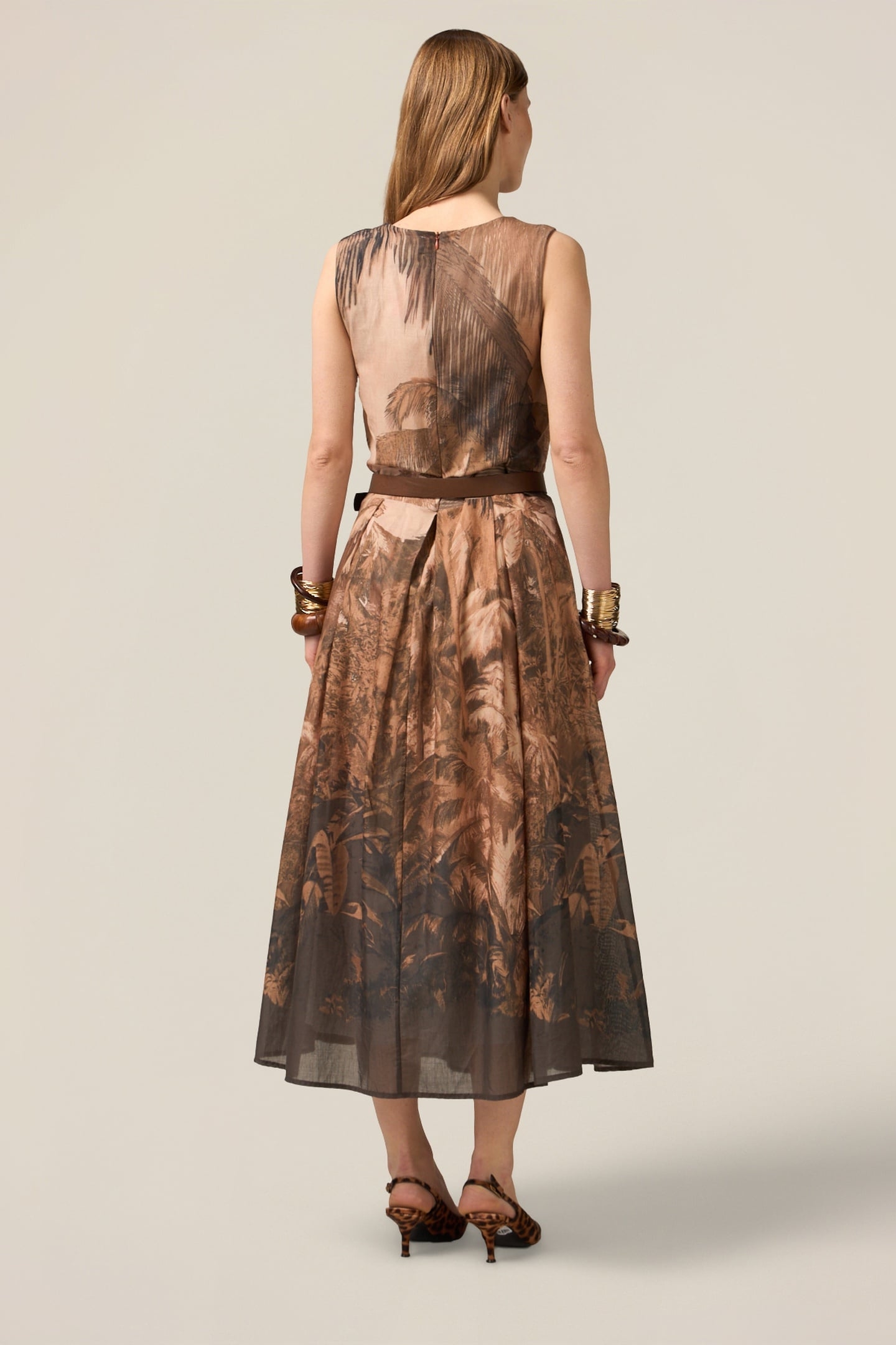 PATTERNED COTTON MUSLIN DRESS BROWN 3