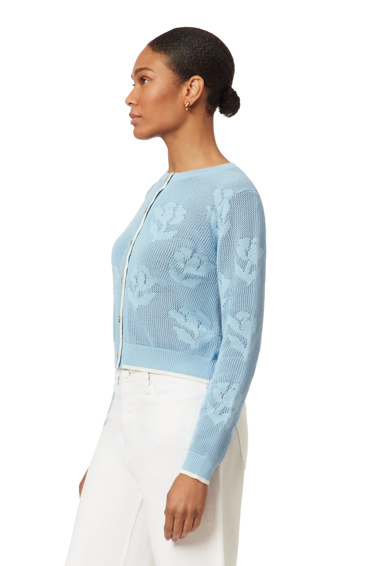 CREW NECK CARDIGAN CERULEAN OPEN KNIT FLORAL 4