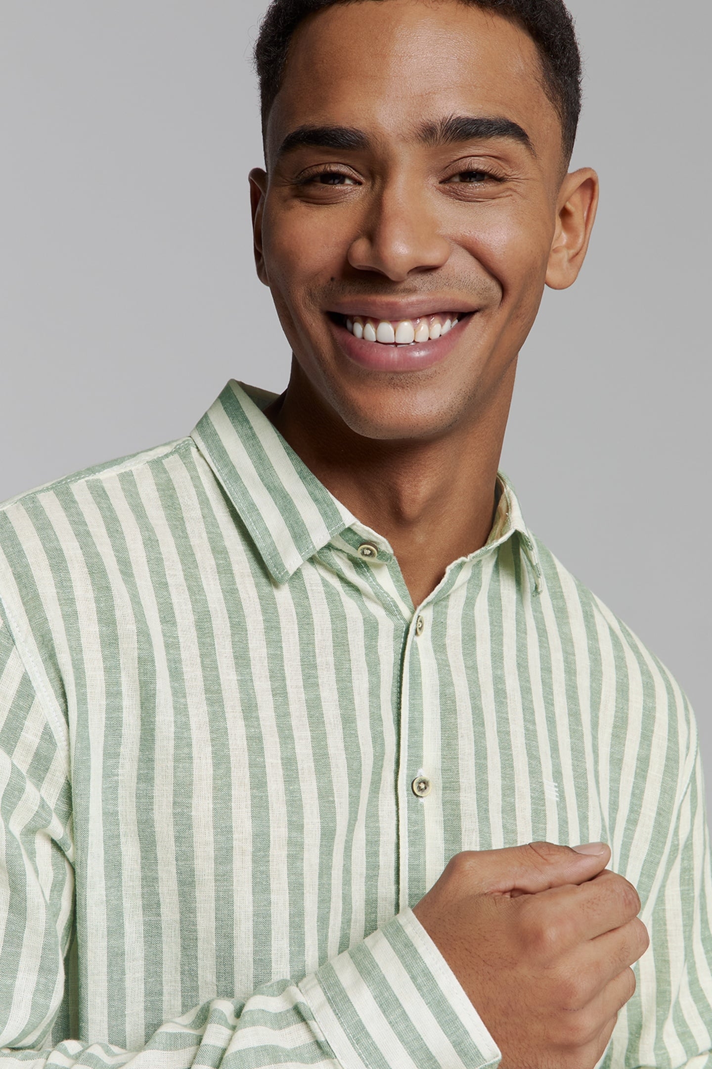 SHIRT VERICAL BIG STRIPES WITH LINEN GREEN 6