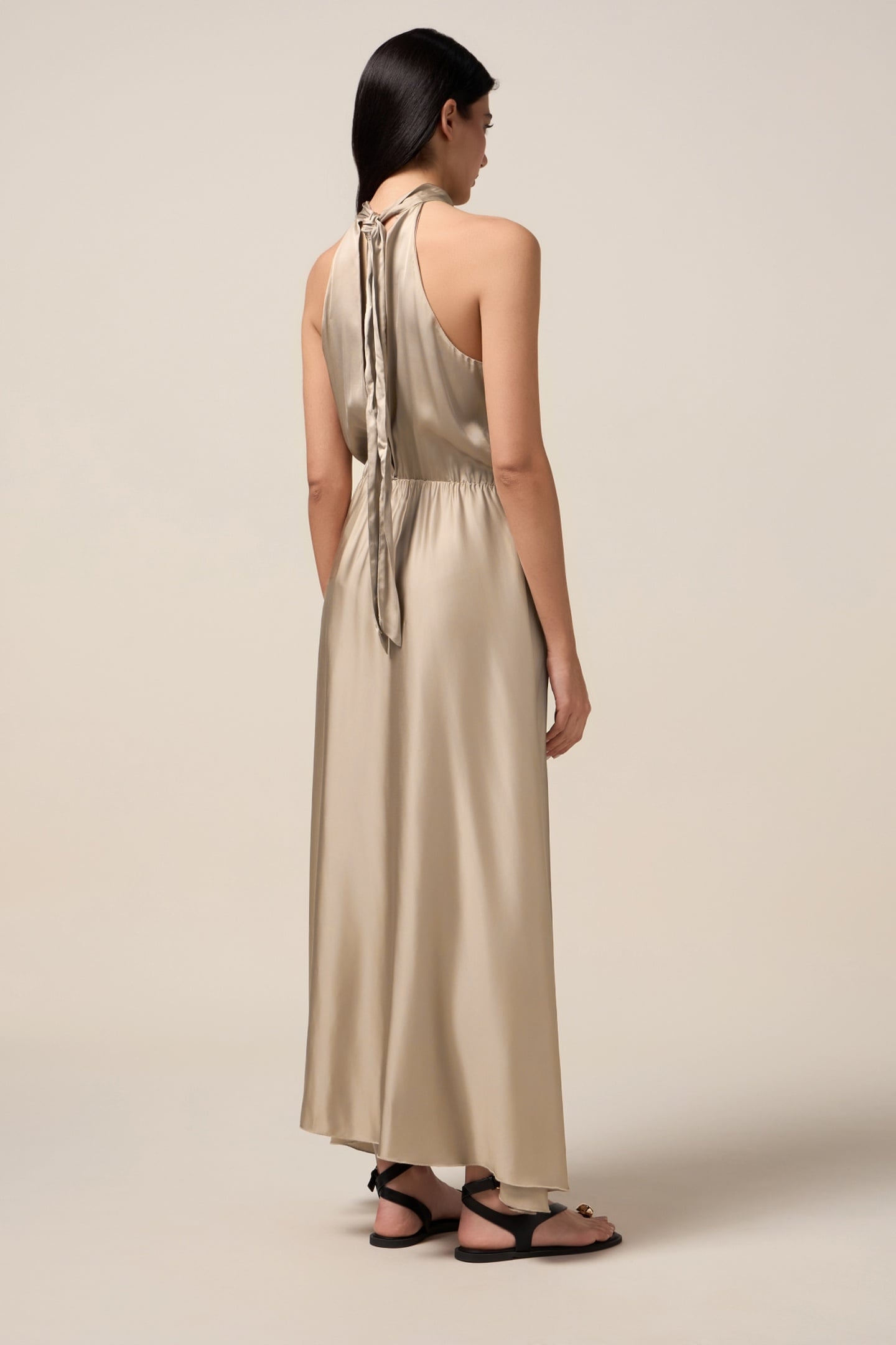 LONG SATIN DRESS WITH FLOWER BEIGE 2