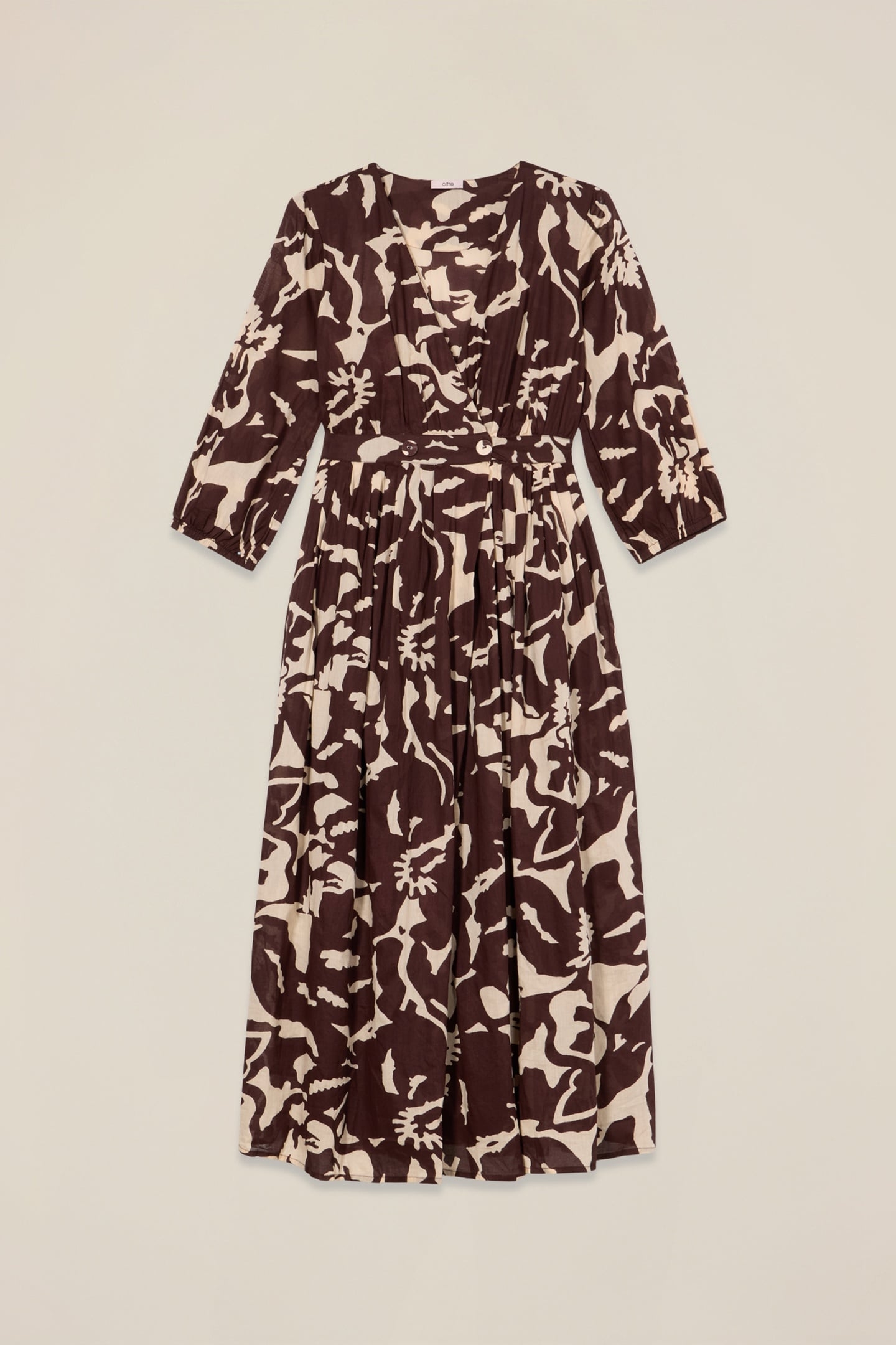 PATTERNED COTTON MIDI SHIRTDRESS BROWN 3