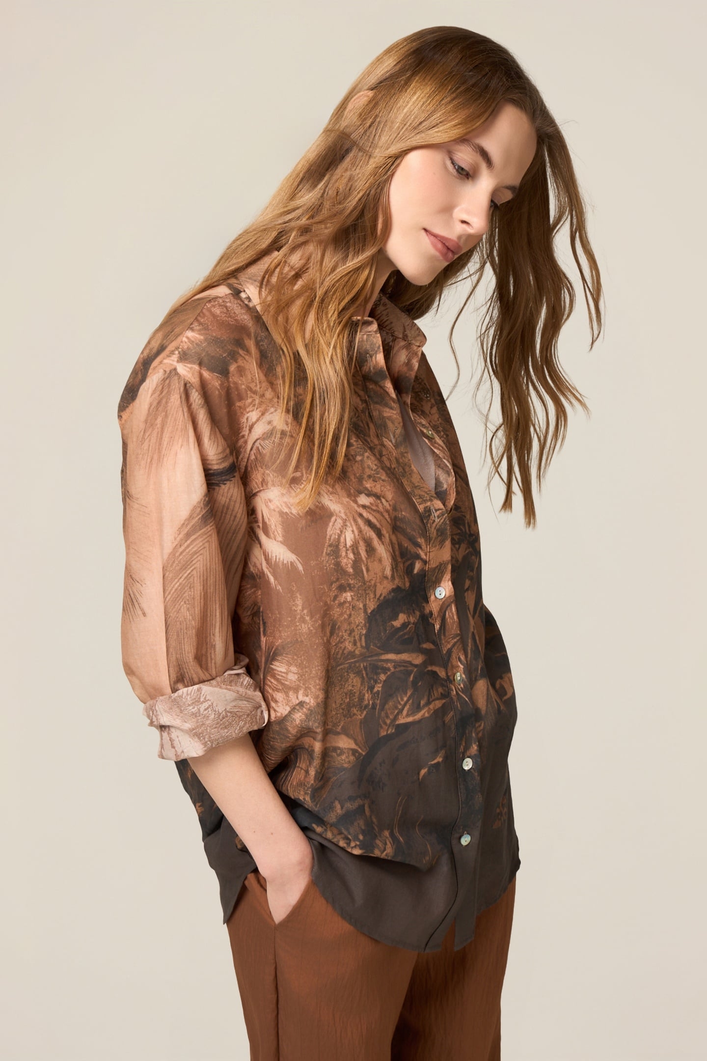 PATTERNED COTTON MUSLIN SHIRT BROWN 2