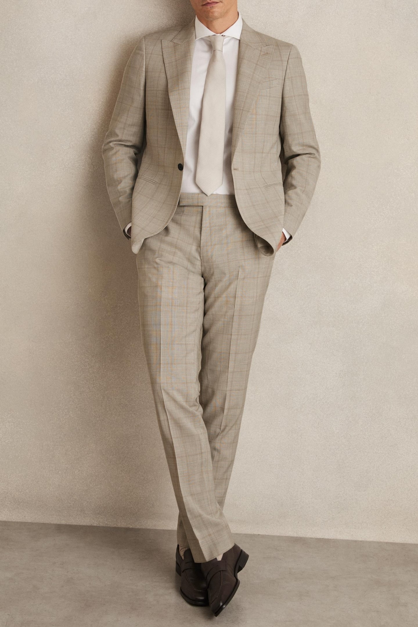 PRINCE OF WALES CHECK MIXER TROUSER OATMEAL BROWN 1