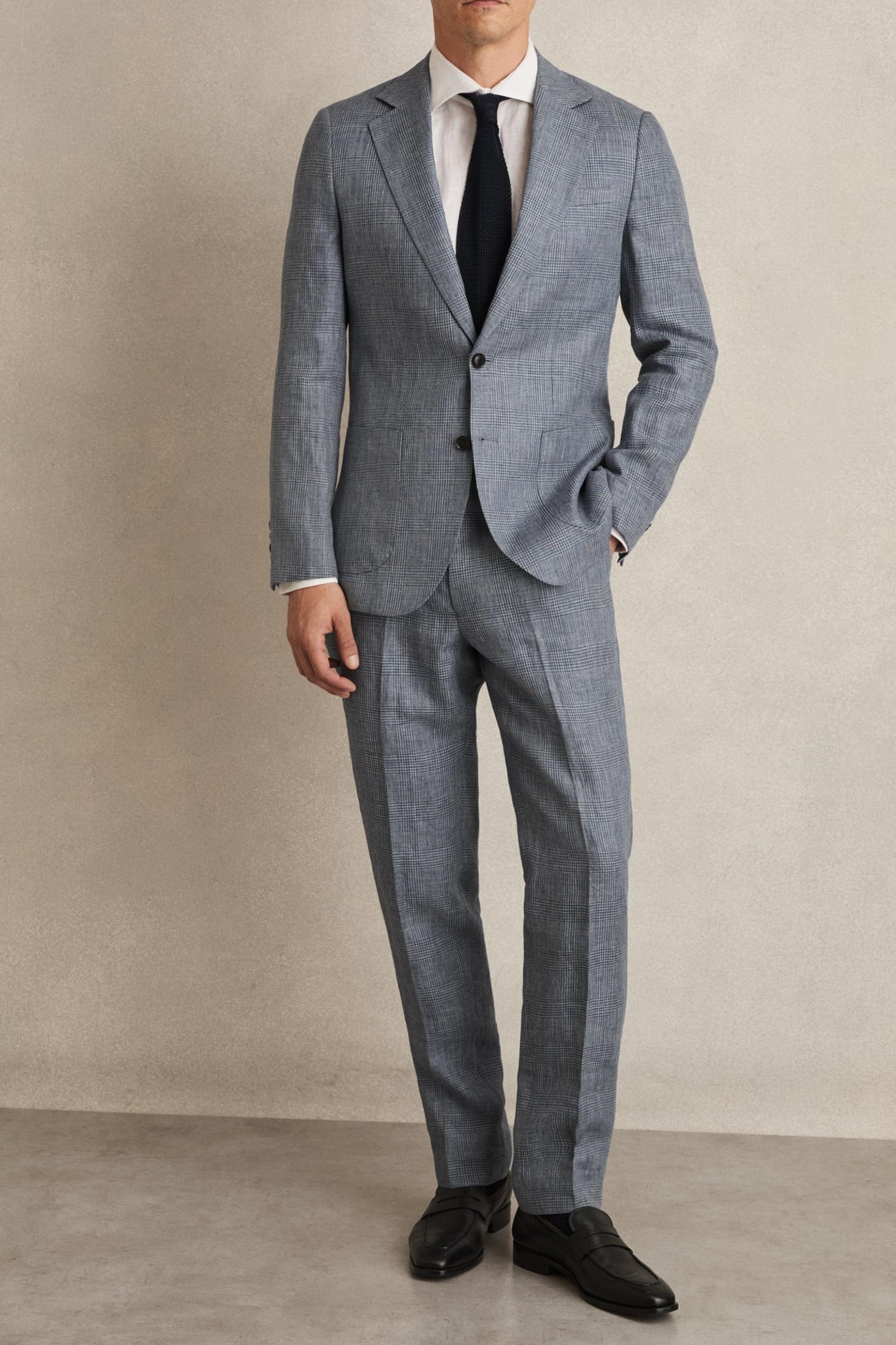 SB 2B NOTCH PRINCE OF WALES CHECK LINEN BLAZER SOFT BLUE 1