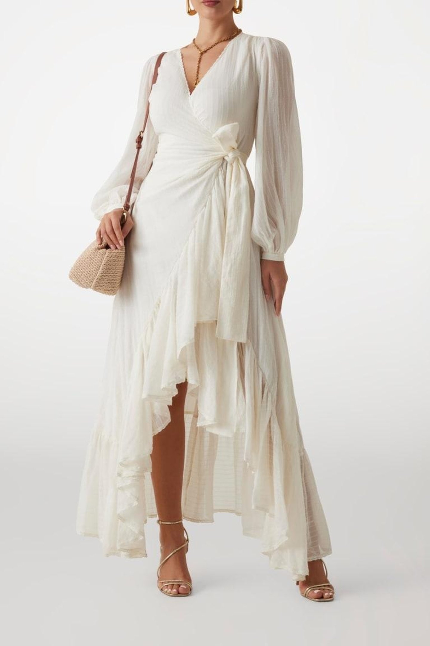 MARCIANO BY GUESS ELSA WRAP FLARE DRESS SANDY SHORE 1