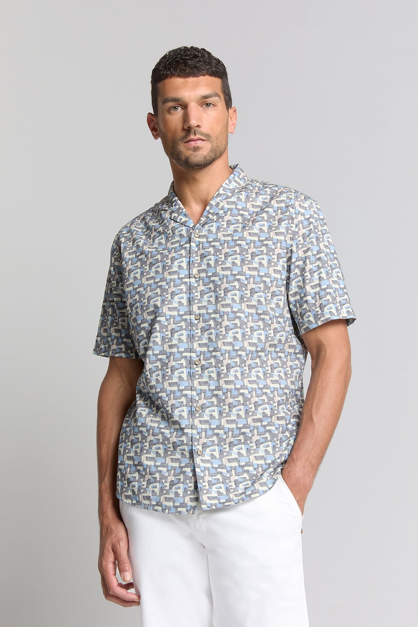 SHIRT SHORT SLEEVE ALLOVER PRINTED DARK STEEL 1