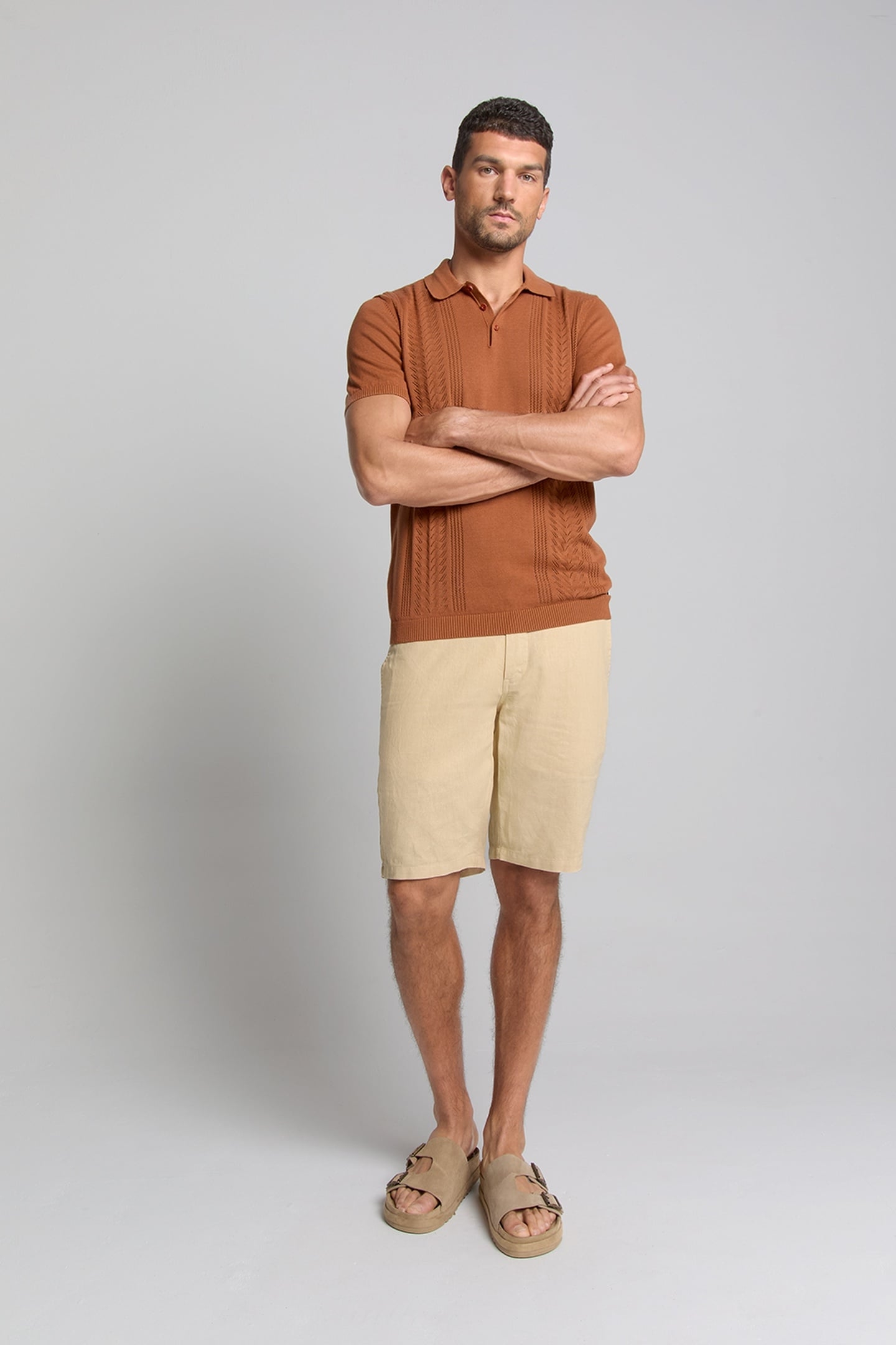 PULLOVER SHORT SLEEVE POLO SOLID PLACED JACQUARD CARAMEL 3
