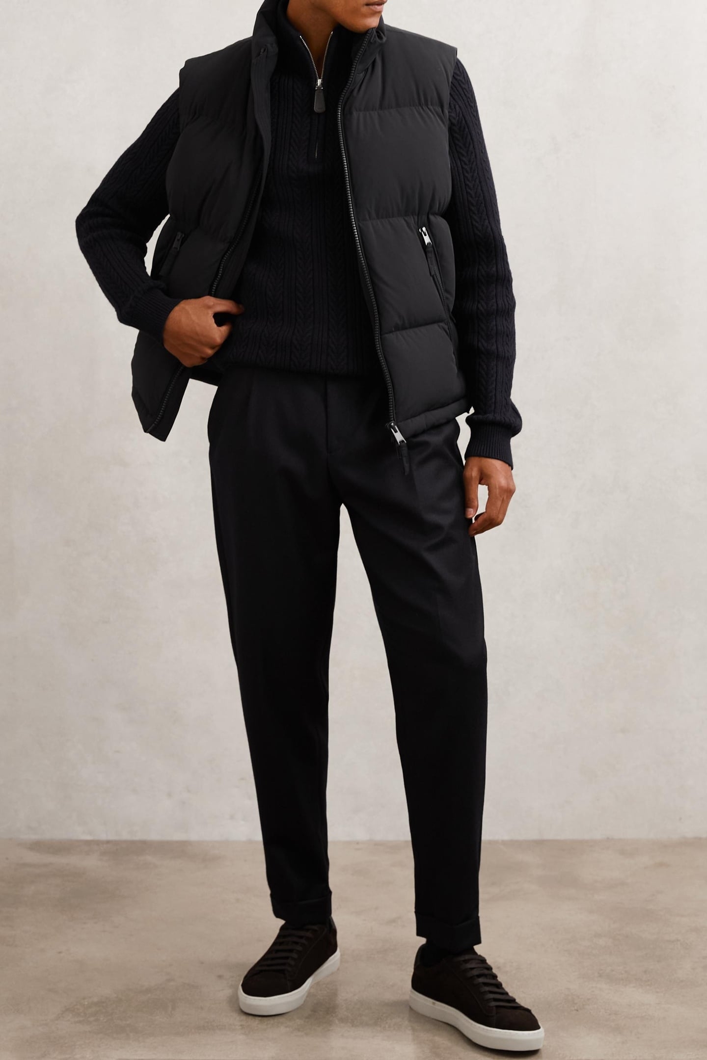 QUILTED ZIP THROUGH PUFFER GILET NAVY 1