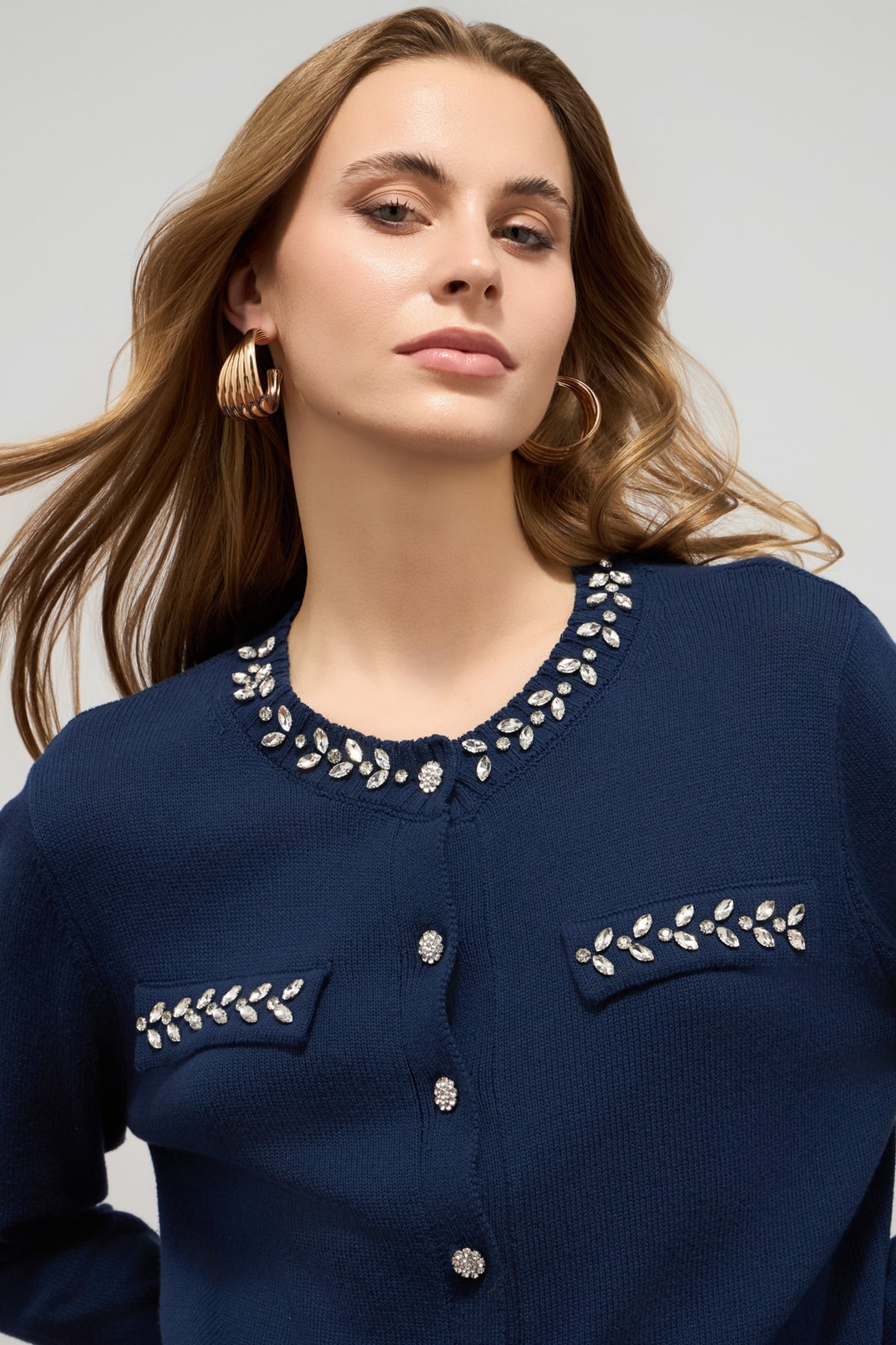 COTTON BLEND CARDIGAN WITH JEWEL DETAILS BLUE 4