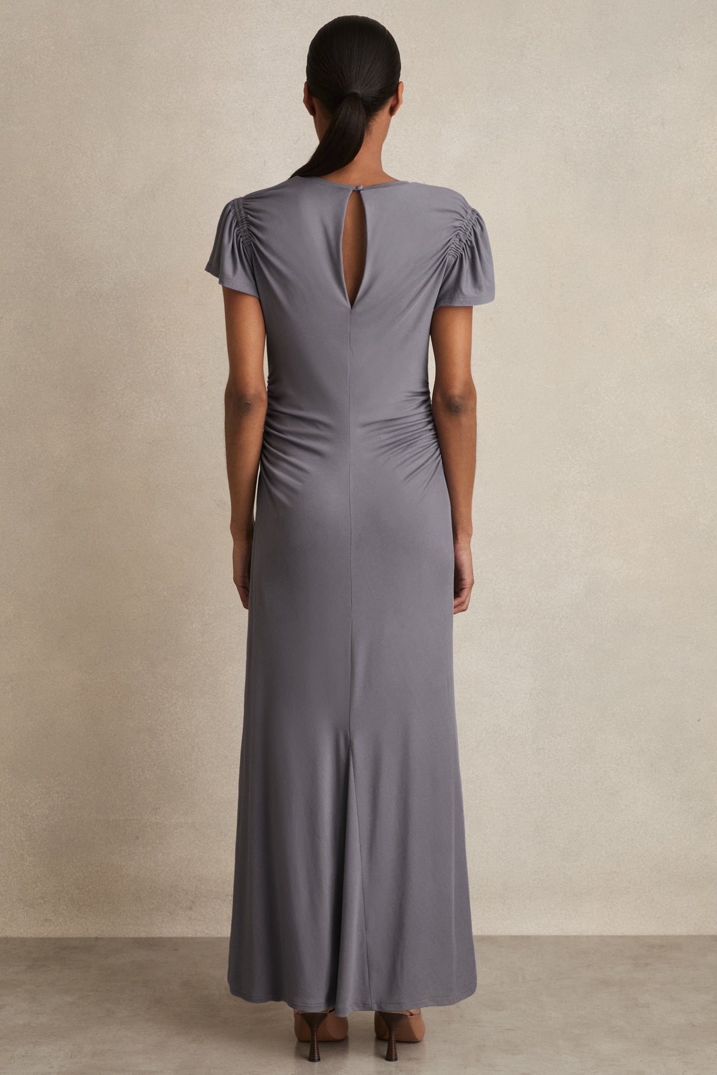 RUCHED SLEEVED JERSEY DRESS GREY 2