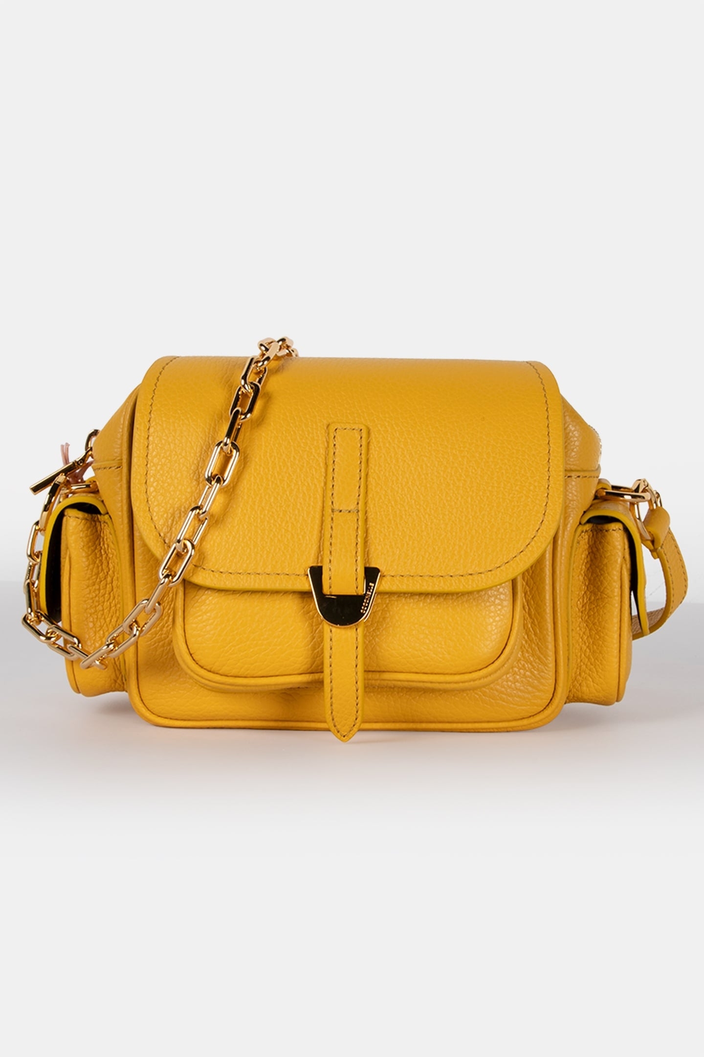 LEATHER CROSS BODY BAG WITH CHAIN STRAP IN YELLOW 2