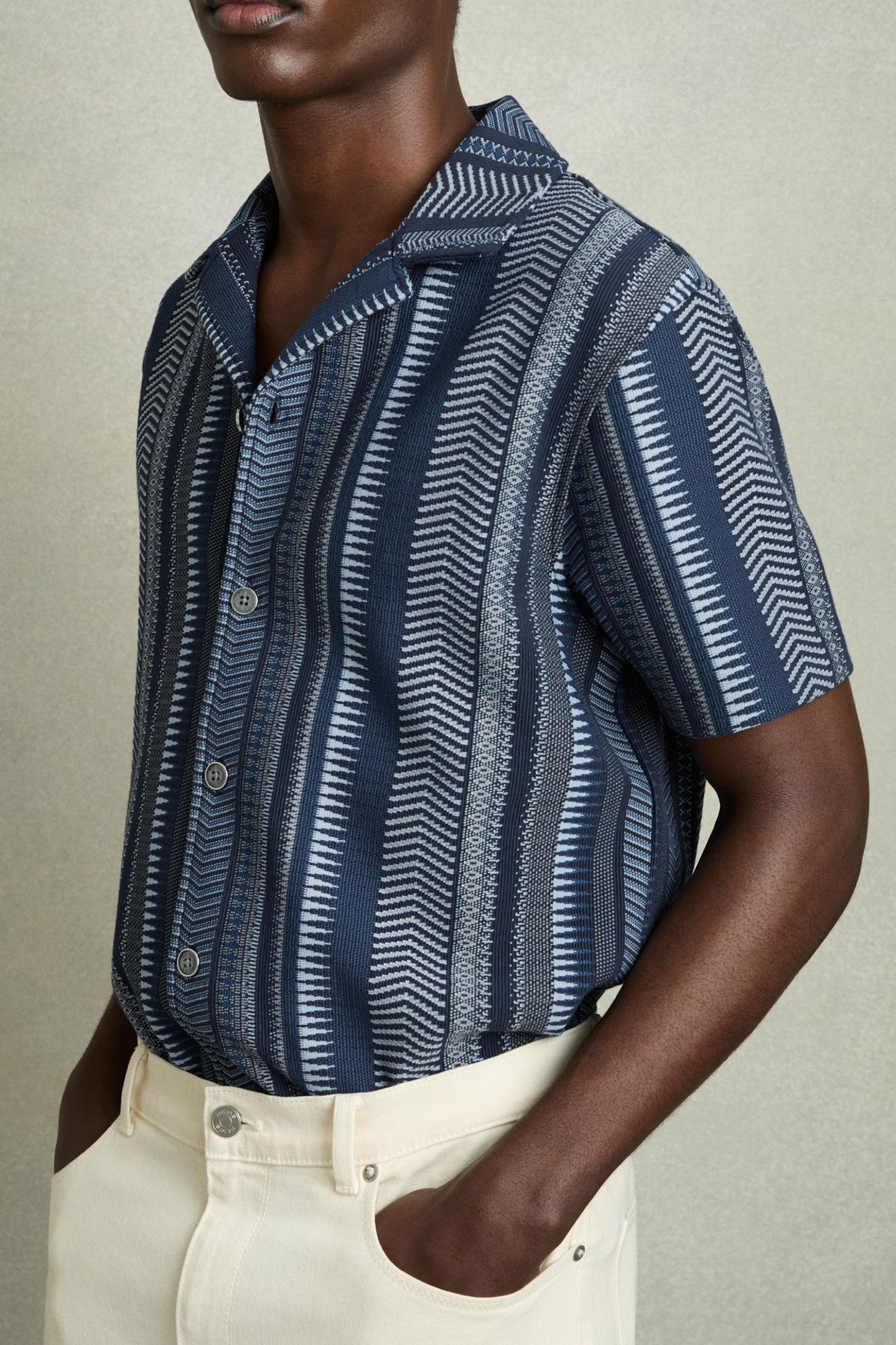 SS AZTEC STRIPE CUBAN SHIRT NAVY 5