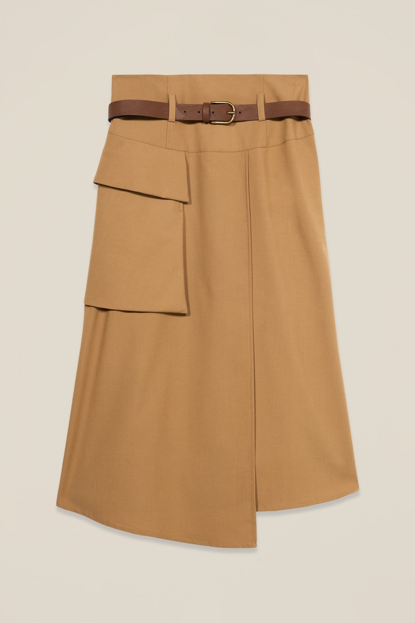 FLUID MIDI A-LINE SKIRT WITH PANEL BROWN 4