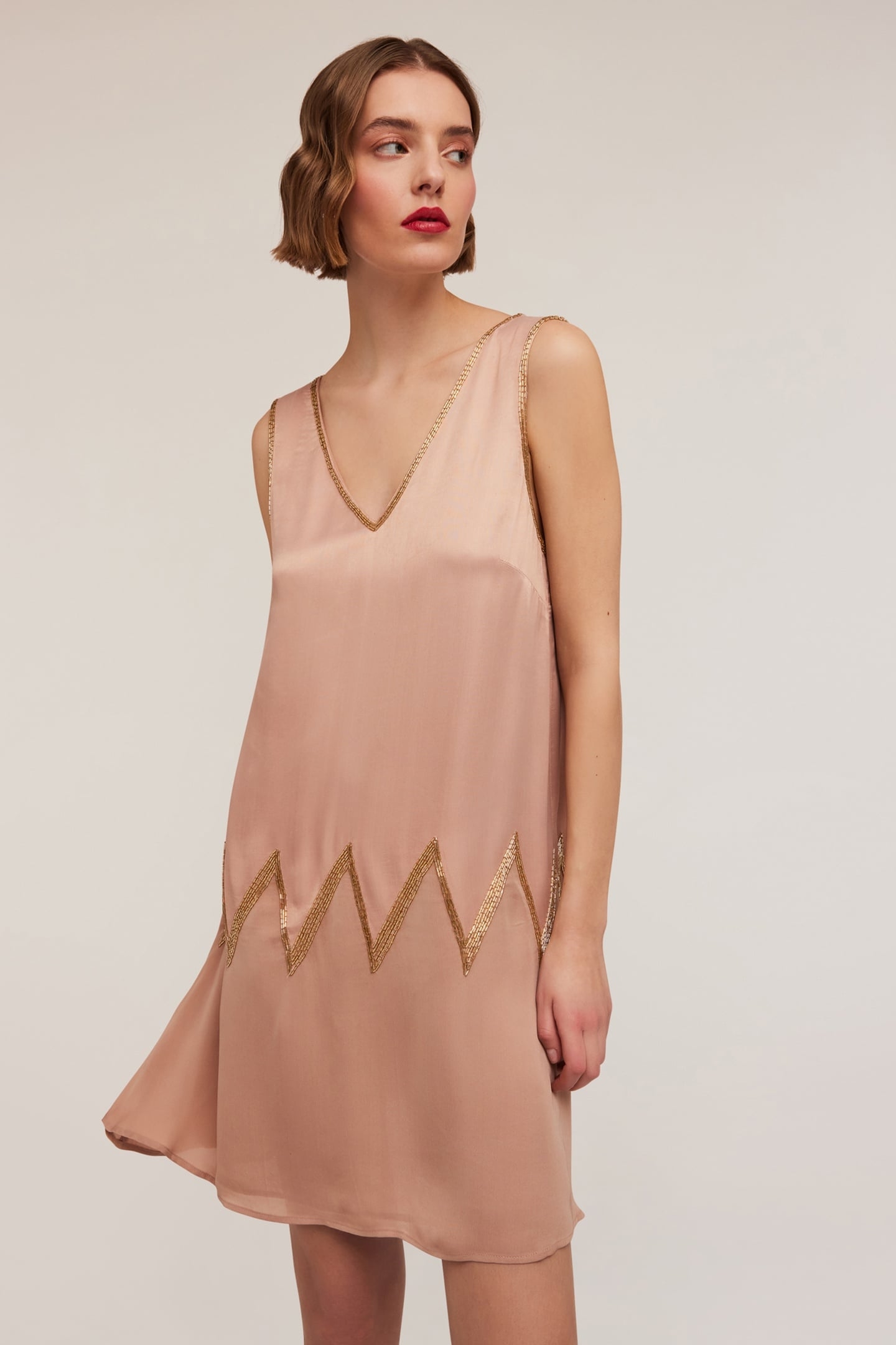 EMBROIDERED VISCOSE SATIN DRESS PINK 4