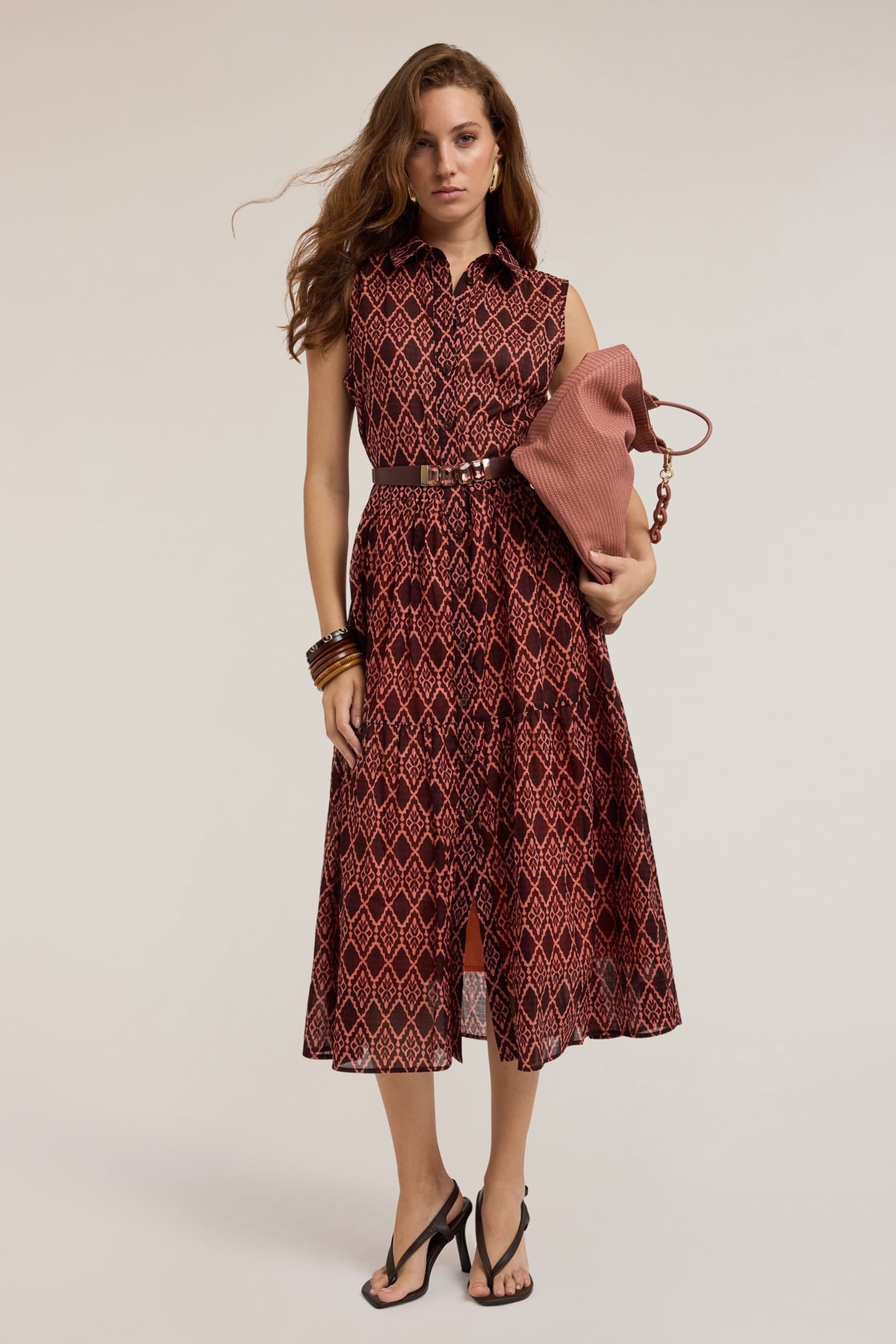 ETHNIC PRINT SHIRT DRESS BROWN 1