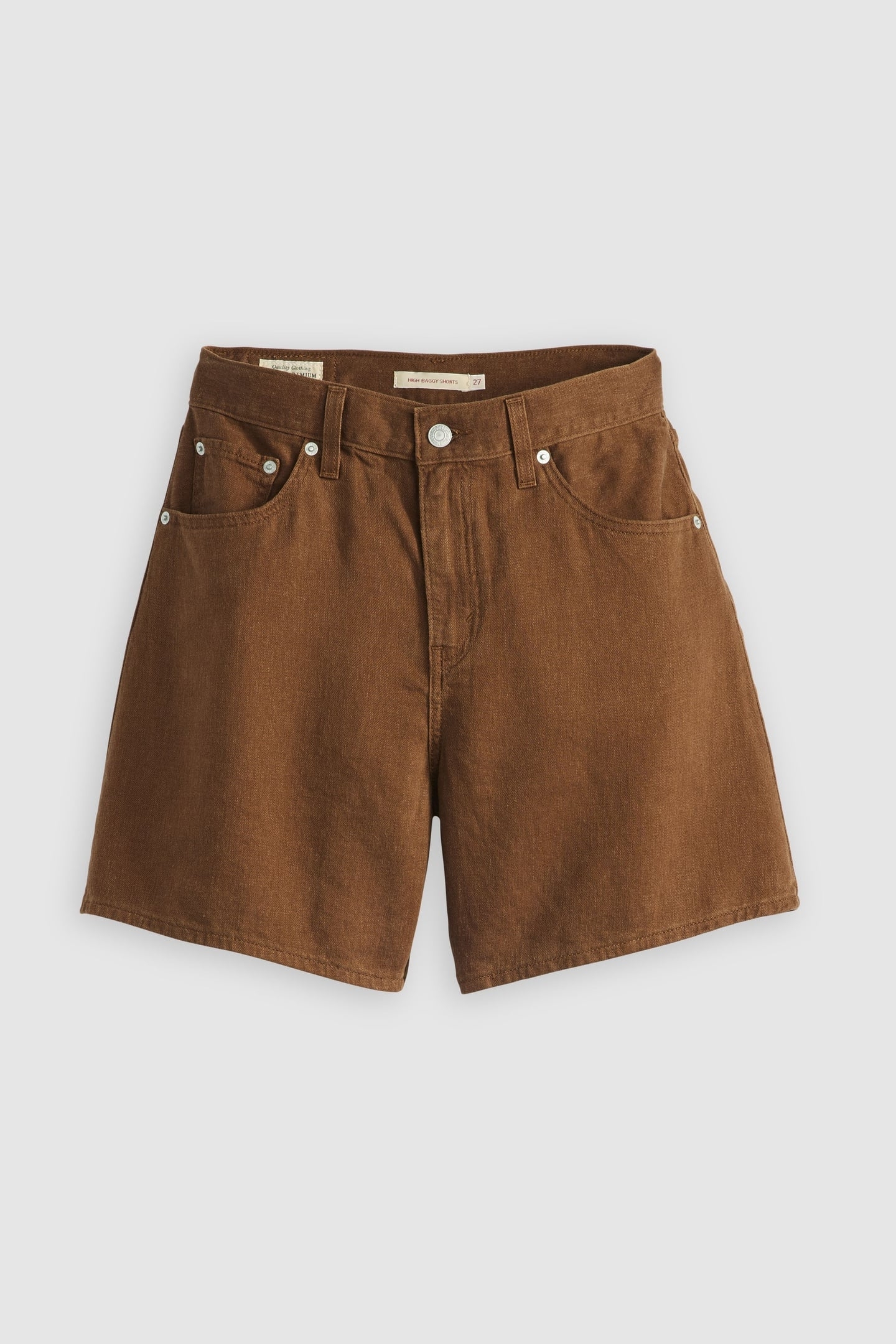 HIGH RISE BAGGY COTTON LINEN SHORTS BROWN 5
