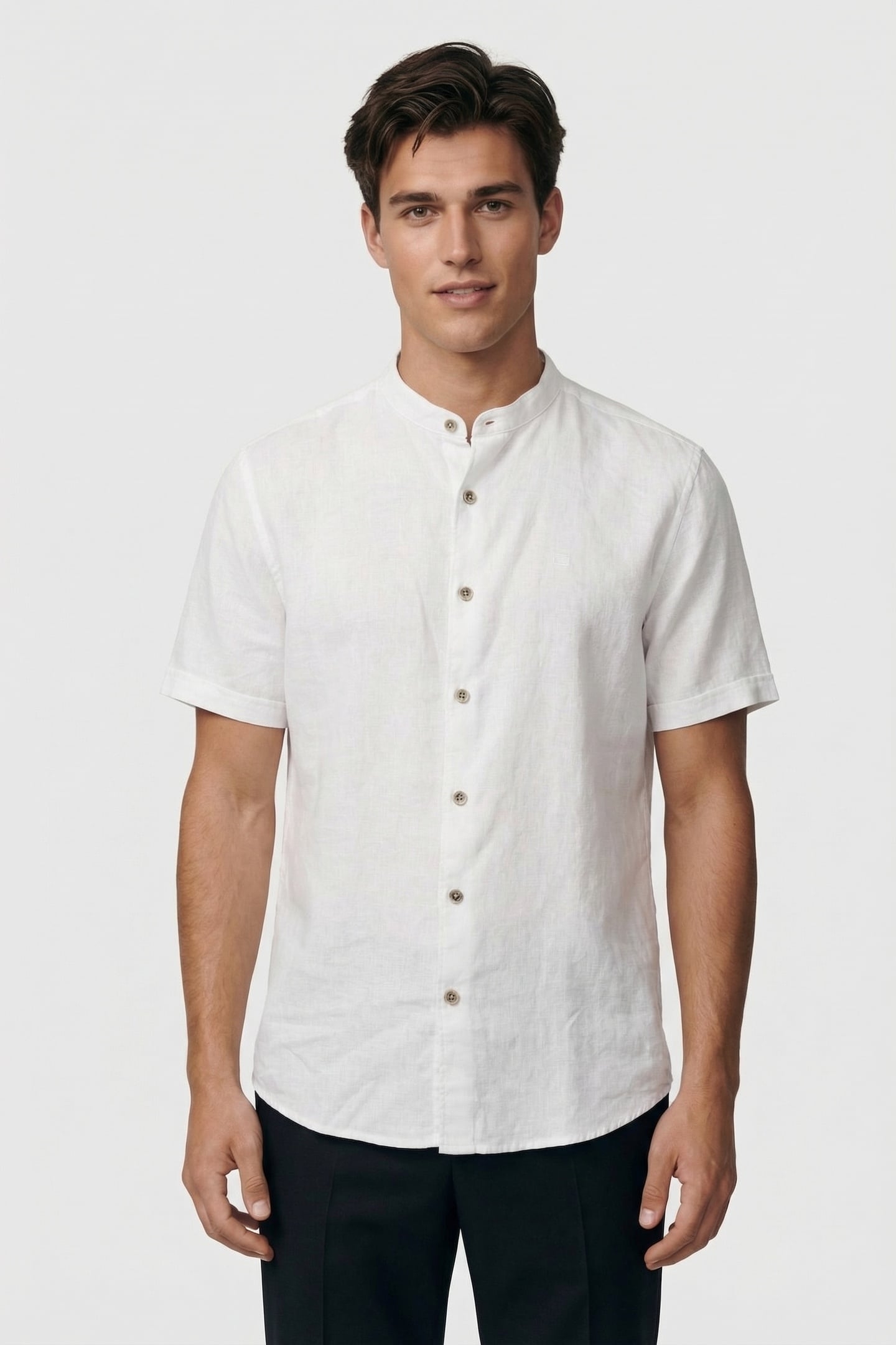 SHIRT SHORT SLEEVE GRANDDAD SOLID WITH LINEN WHITE 2