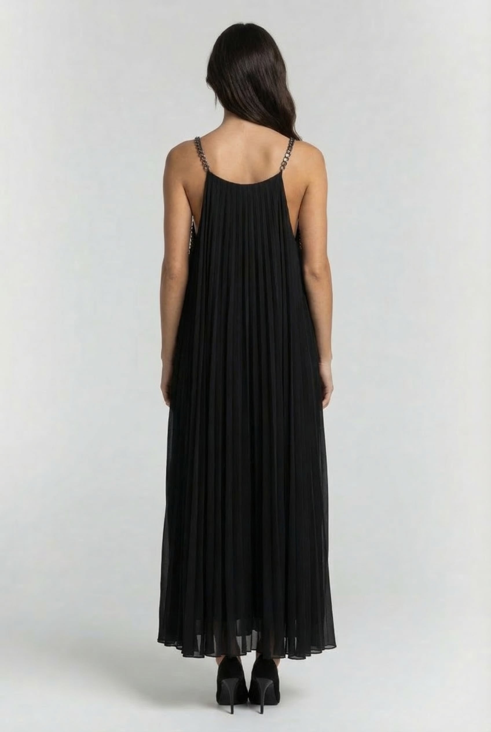 PLEATED CHAIN MIDI DRESS BLACK 2