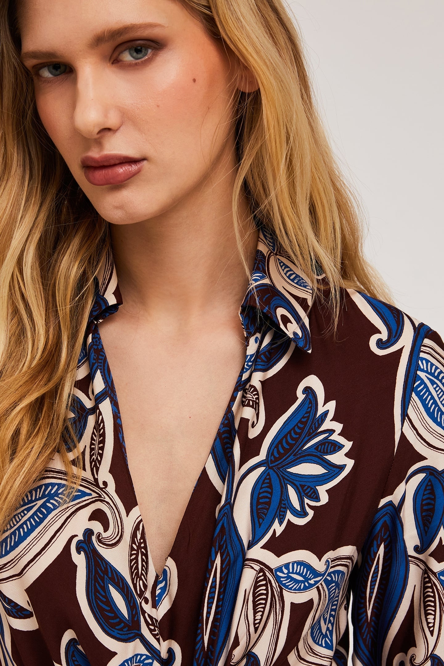 LONG VISCOSE DRESS WITH SCARF PATTERN BLUE 4