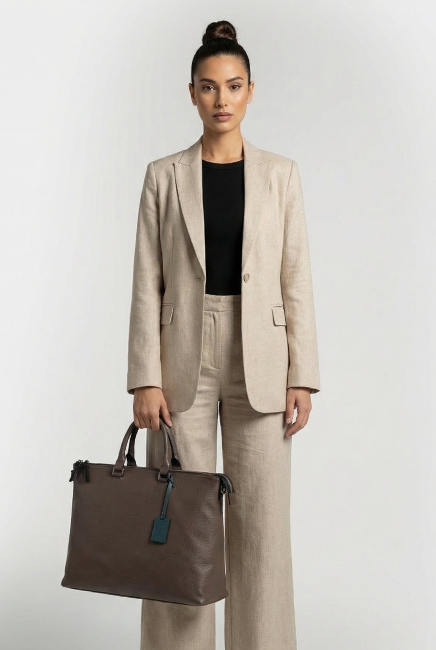 LARGE WORK TOTE BAG WITH HANDLE IN COFFEE BROWN 1