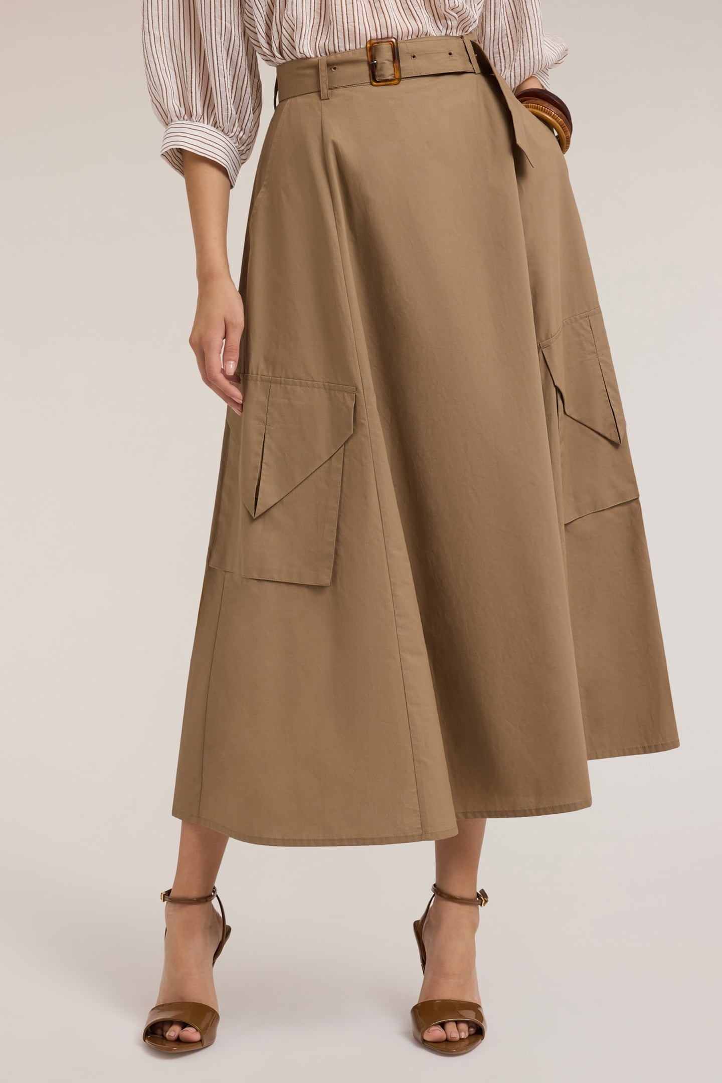 COTTON POPLIN CARGO SKIRT BROWN 3