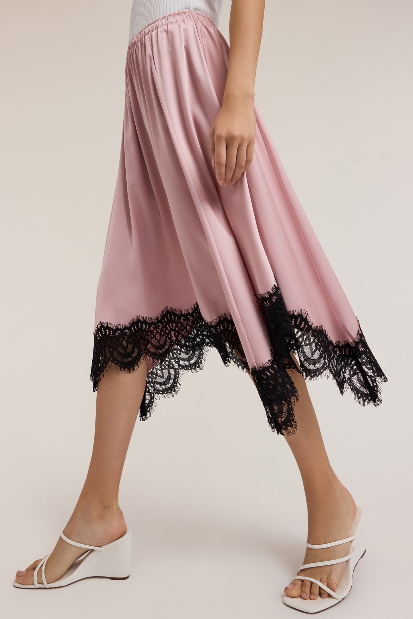 SATIN SKIRT WITH LACE TRIM POWDER PINK 7