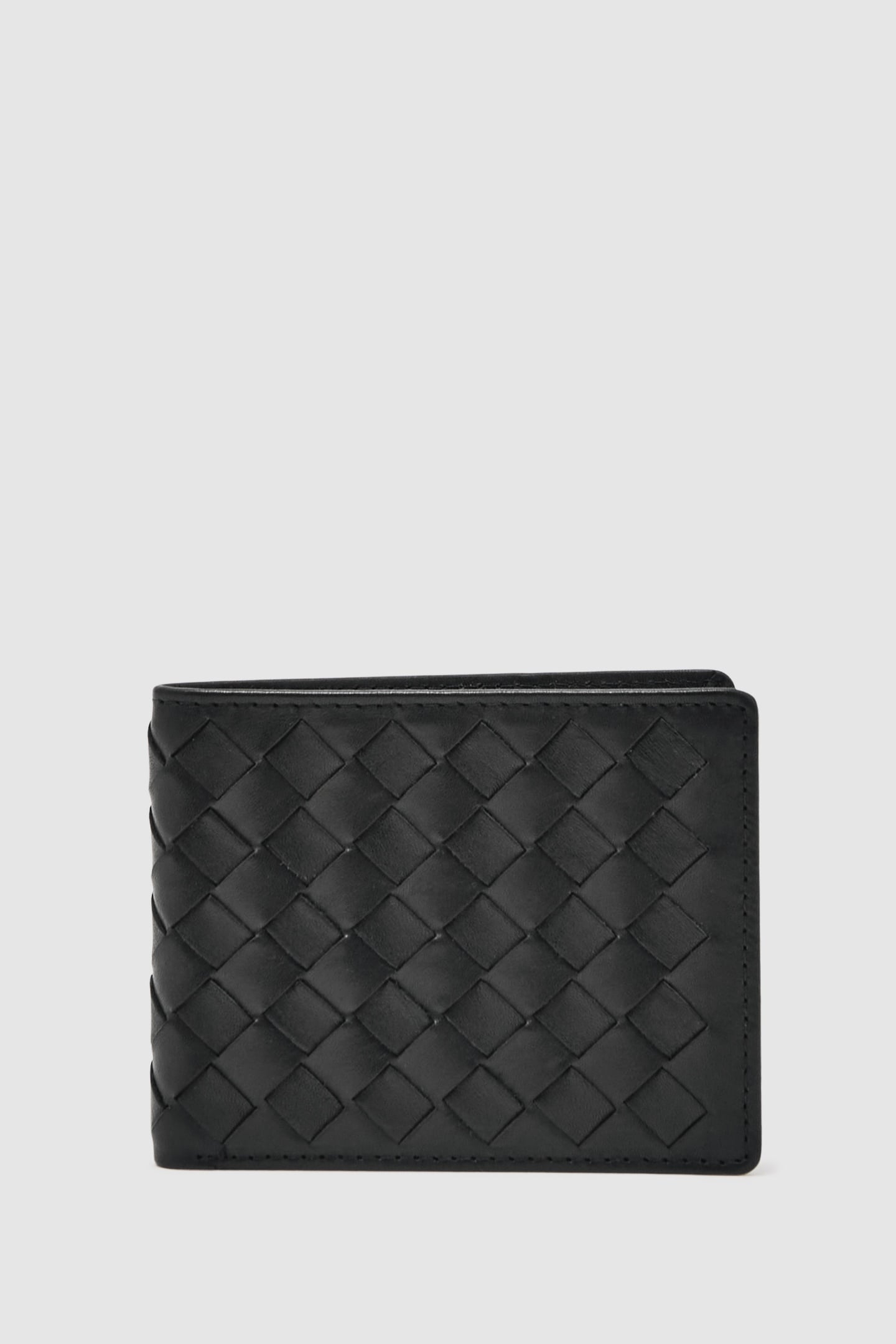 LARGE LATTICE STRUCTURED LEATHER WALLET BLACK 1