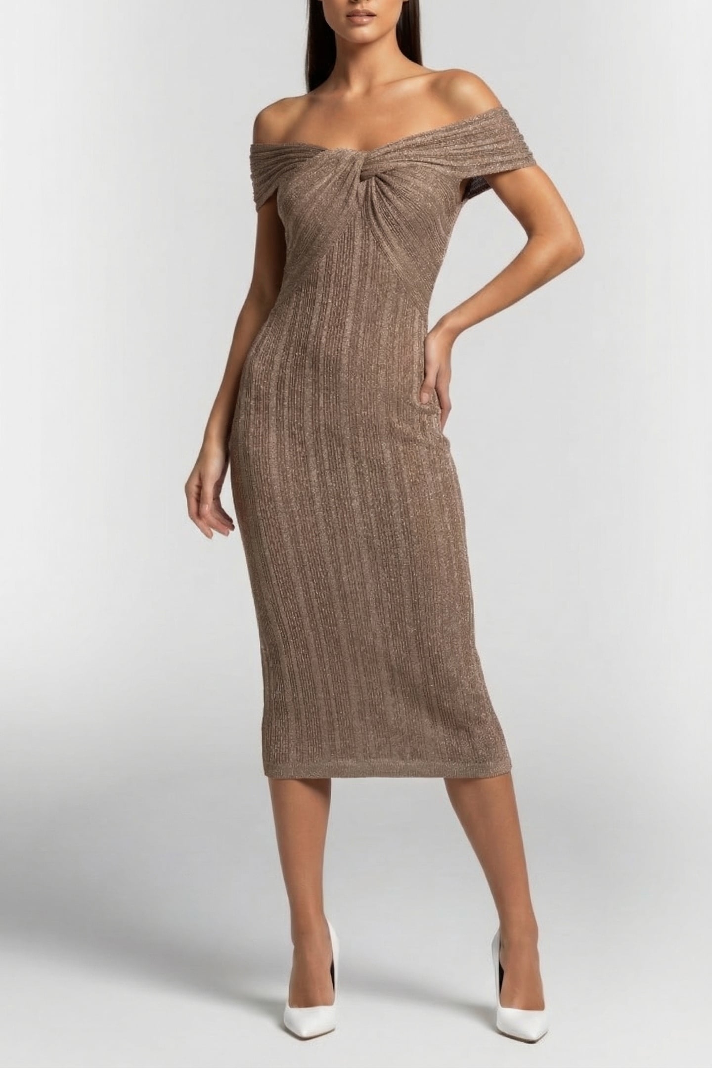 MARCIANO BY GUESS GIA RIBBED SWEATER DRESS NATURAL ALMOND 1
