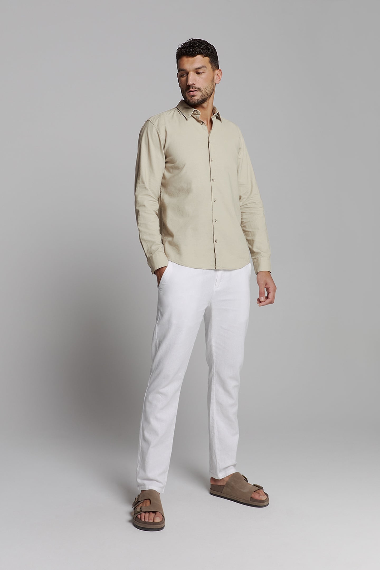 SHIRT SOLID WITH LINEN LIGHT DESERT 3