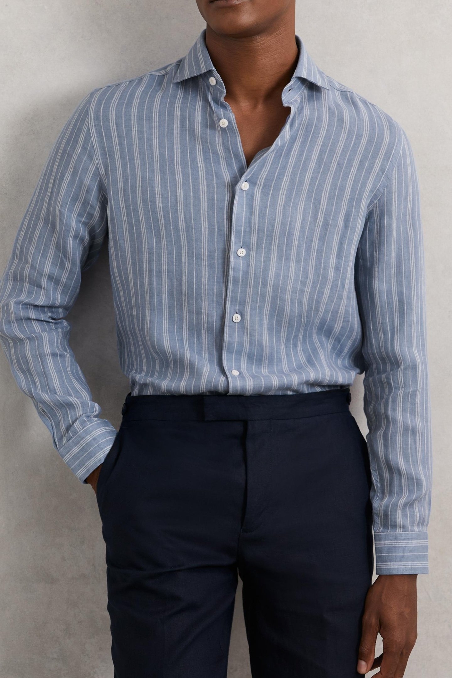 LS LINEN SHIRT AIRFORCE BLUE/WHITE 1