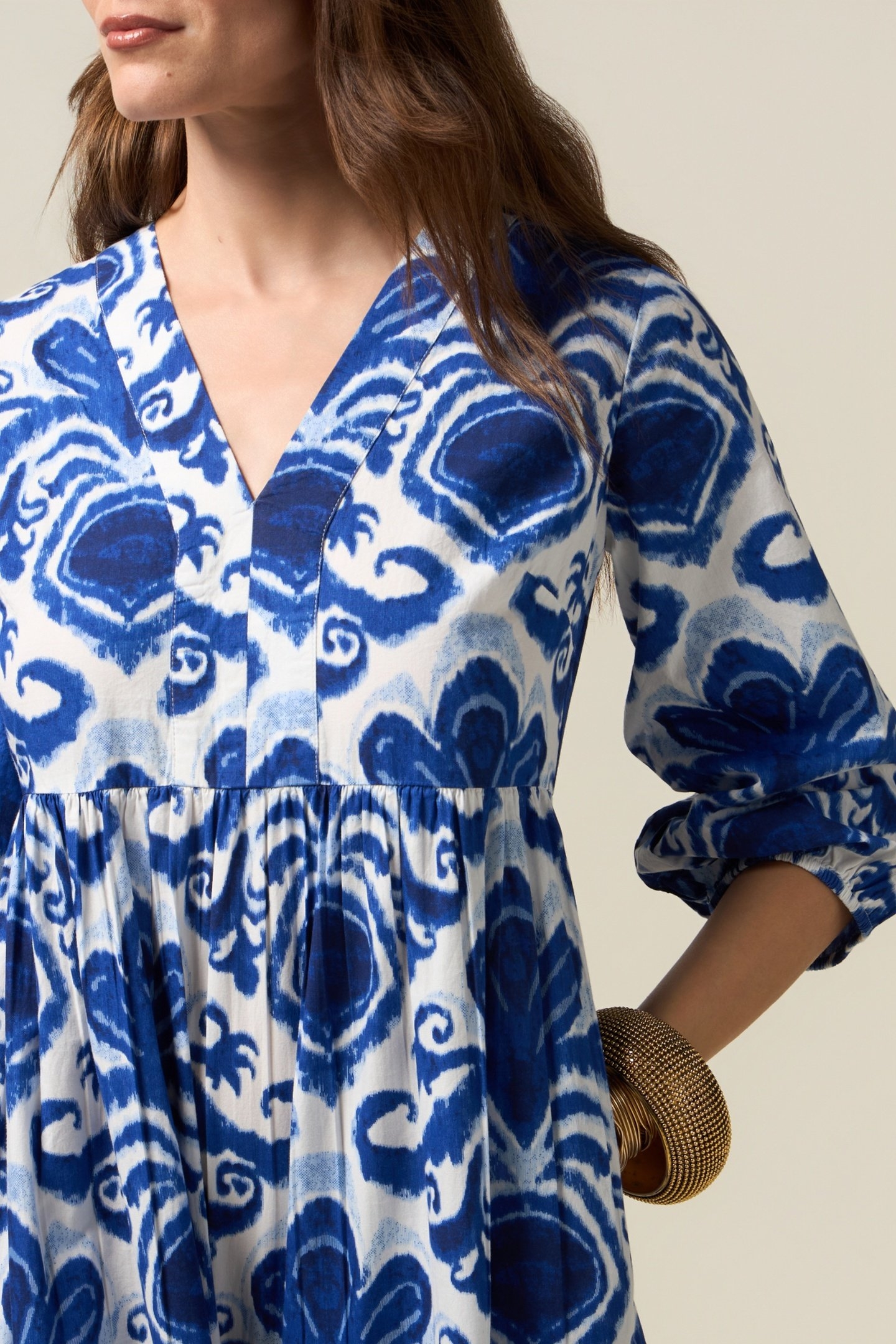 PATTERNED COTTON MIDI SHIRTDRESS BLUE 5