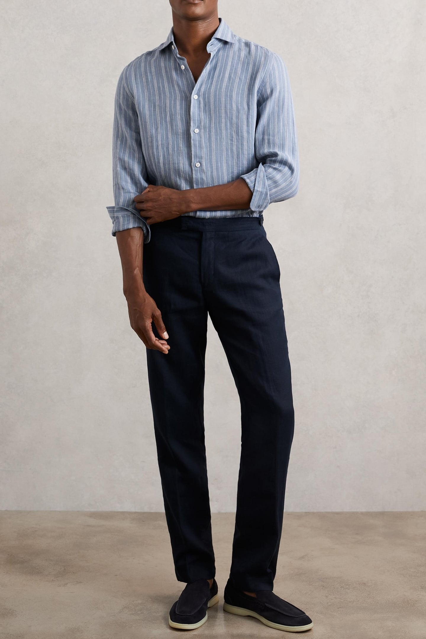 LS LINEN SHIRT AIRFORCE BLUE/WHITE 2