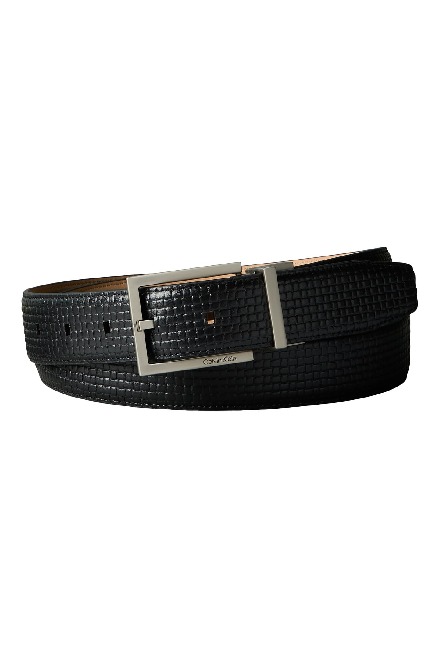 SQUARE BUCKLE EMBOSS BELT BLACK/BRUSHED NICKEL 1