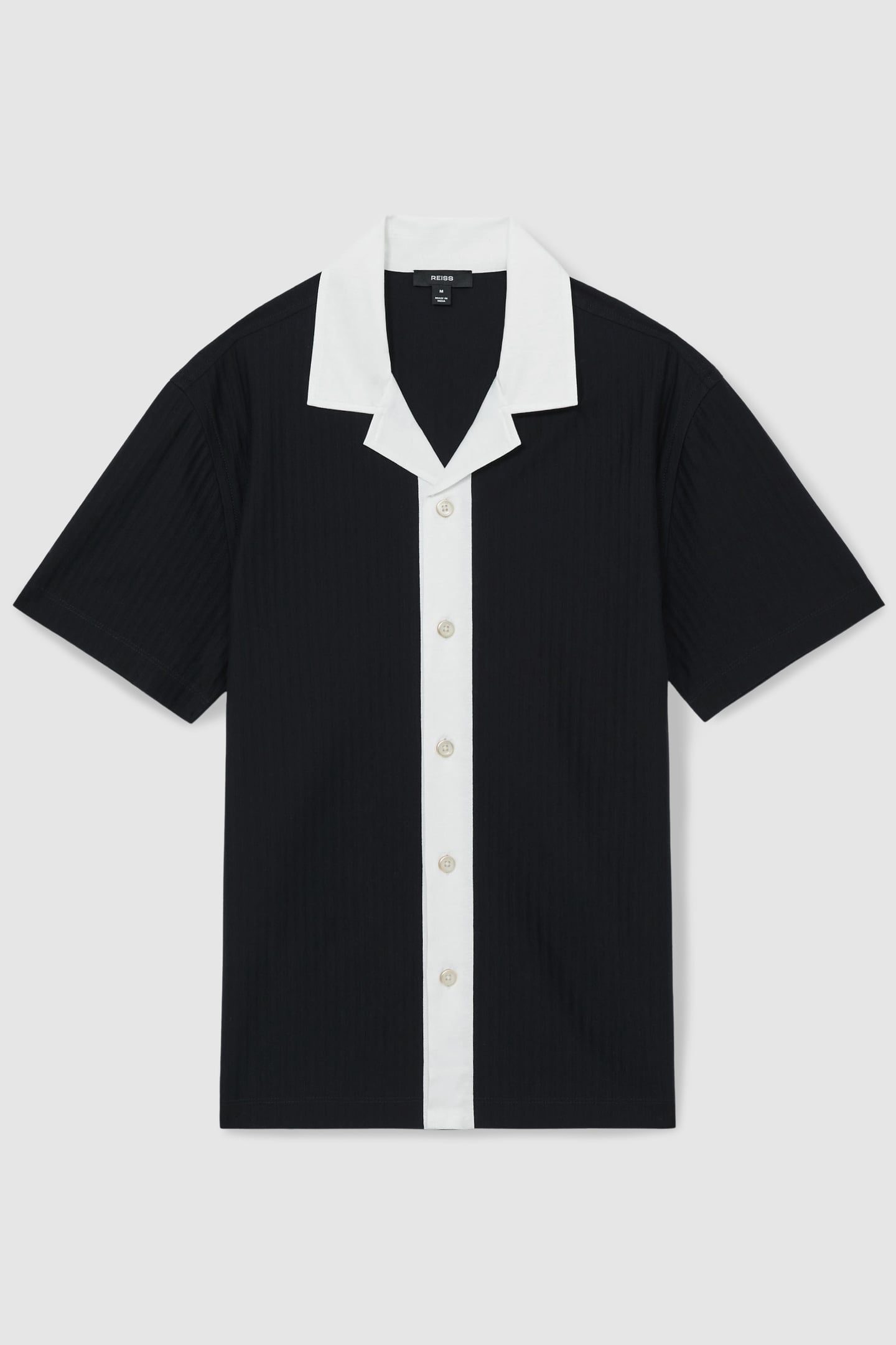 SS TEXTURED COLOUR BLOCK CUBAN SHIRT NAVY/WHITE 3